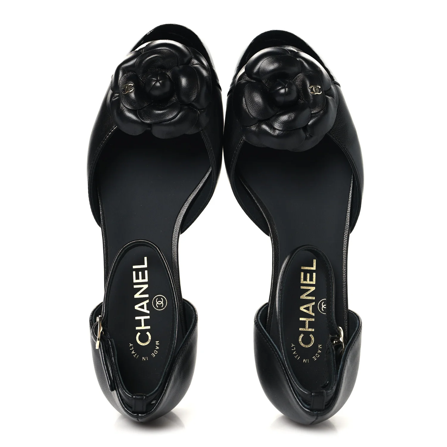 Lambskin Patent Calfskin Cap Toe Camellia Mary Jane Flats 37.5 Black - Image 2