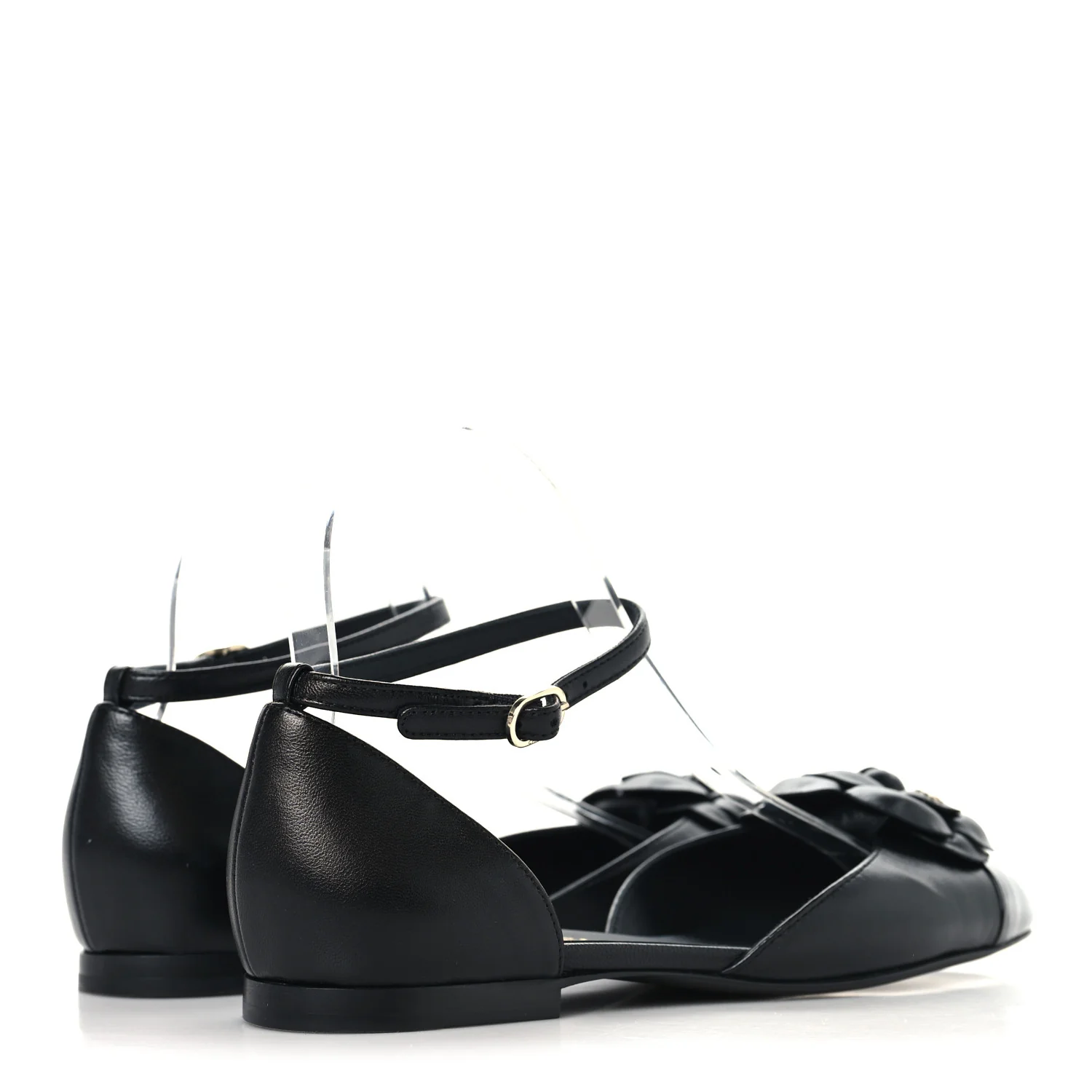 Lambskin Patent Calfskin Cap Toe Camellia Mary Jane Flats 37.5 Black - Image 5