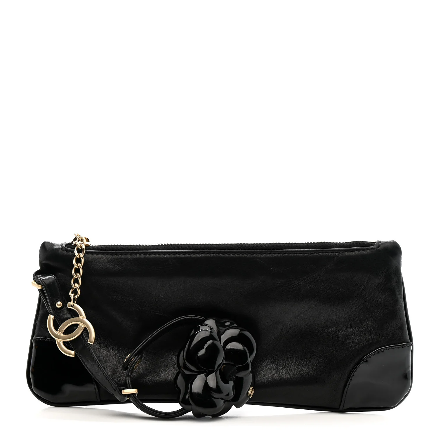 Lambskin Patent Camellia Wristlet Black - Image 3