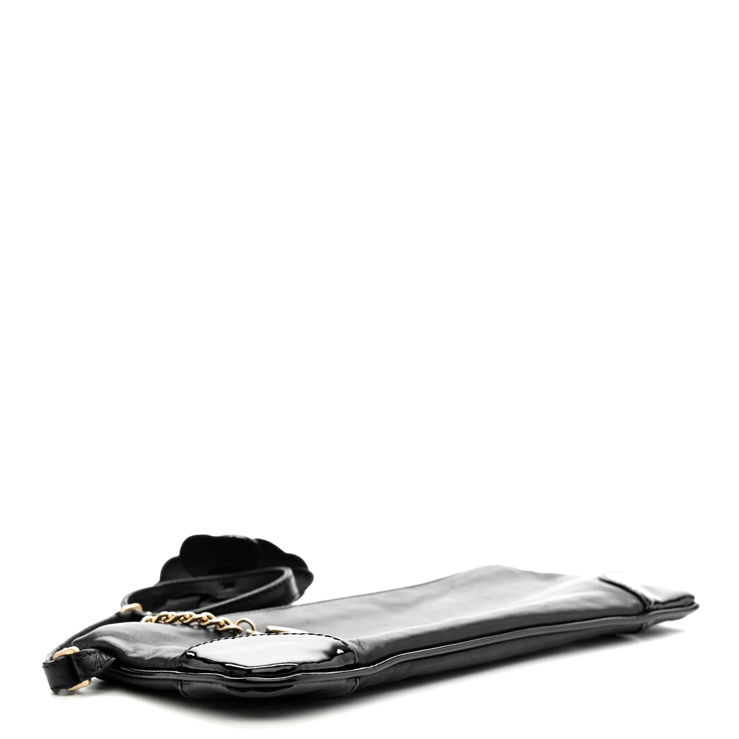 Lambskin Patent Camellia Wristlet Black - Image 6
