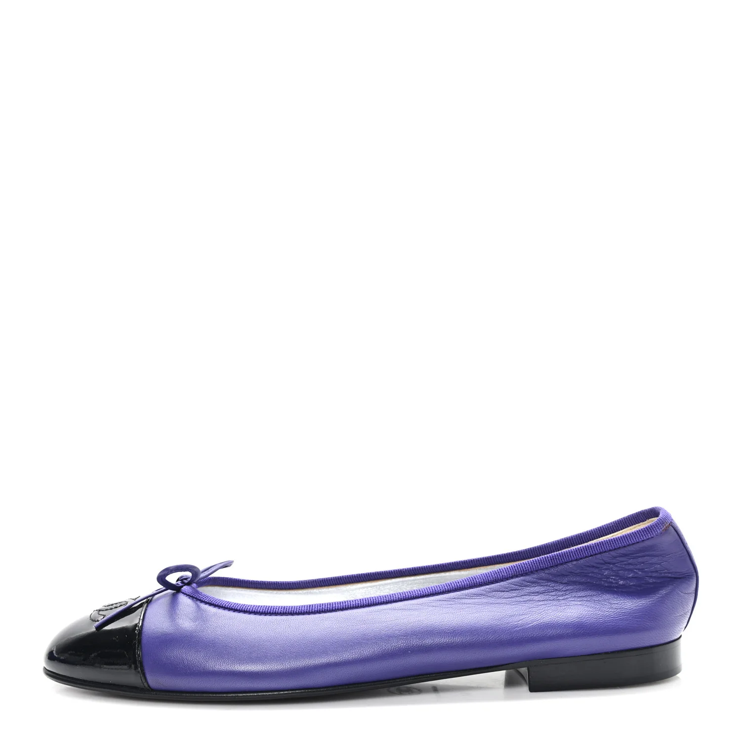 Lambskin Patent Cap Toe Ballerina Flats 41 Purple Black
