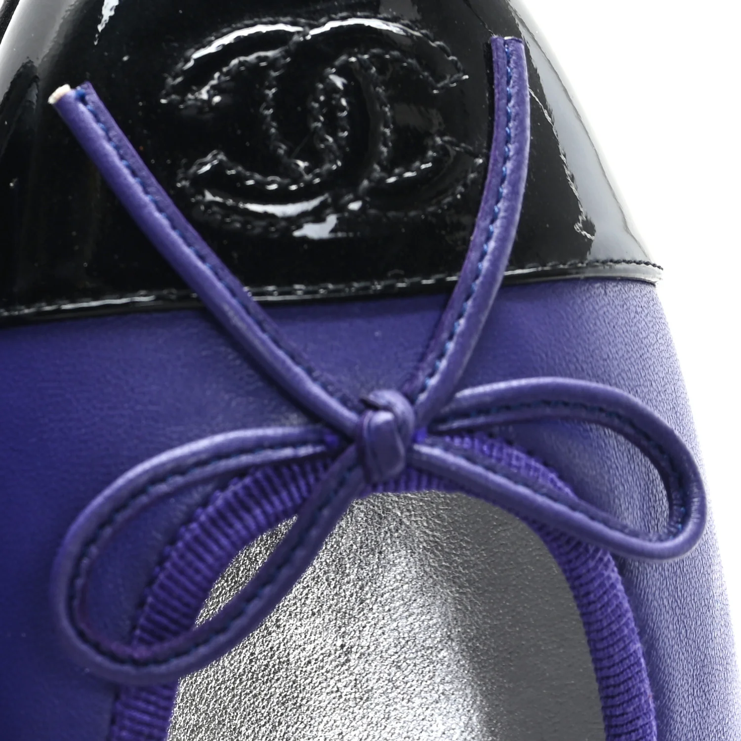 Lambskin Patent Cap Toe Ballerina Flats 41 Purple Black - Image 10