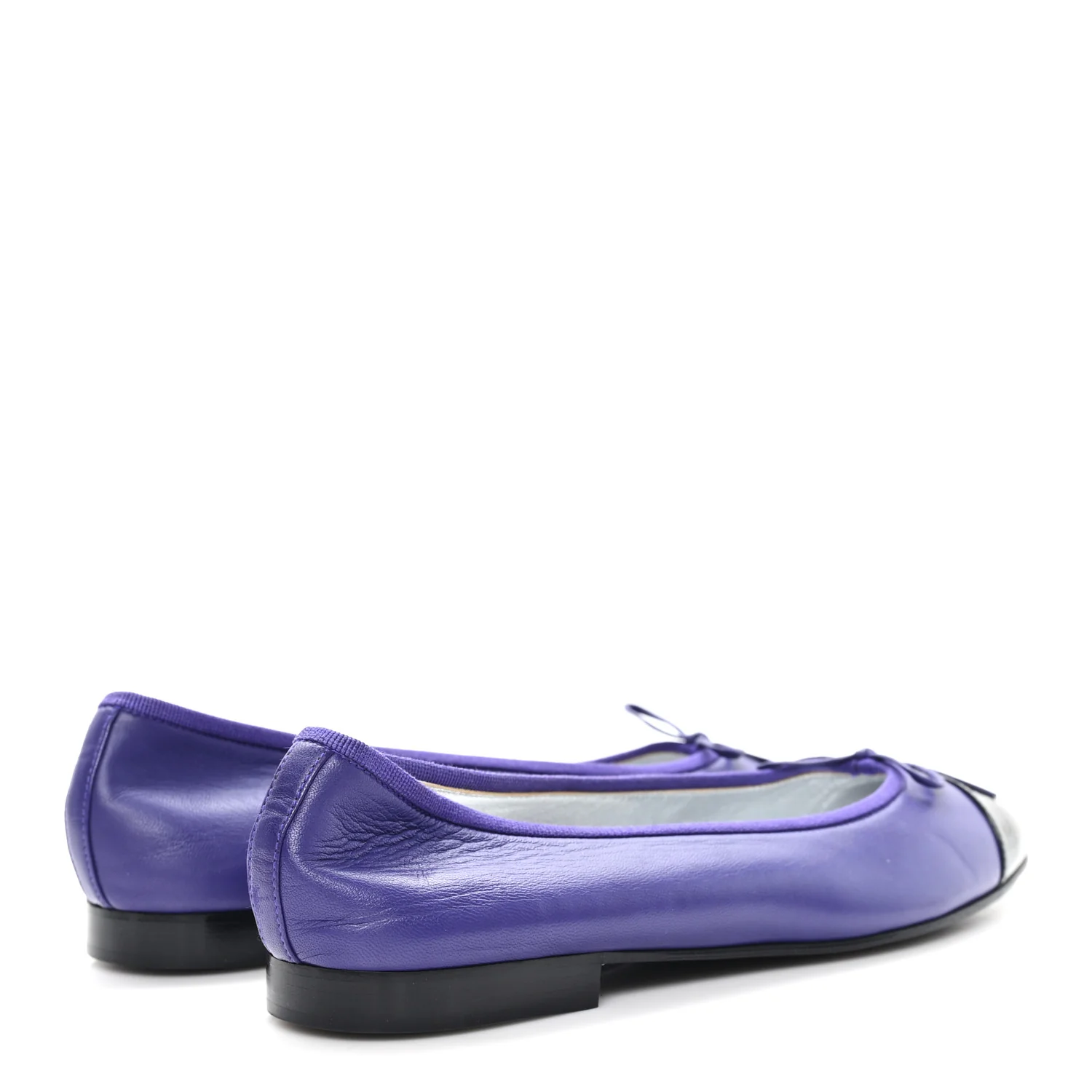 Lambskin Patent Cap Toe Ballerina Flats 41 Purple Black - Image 5