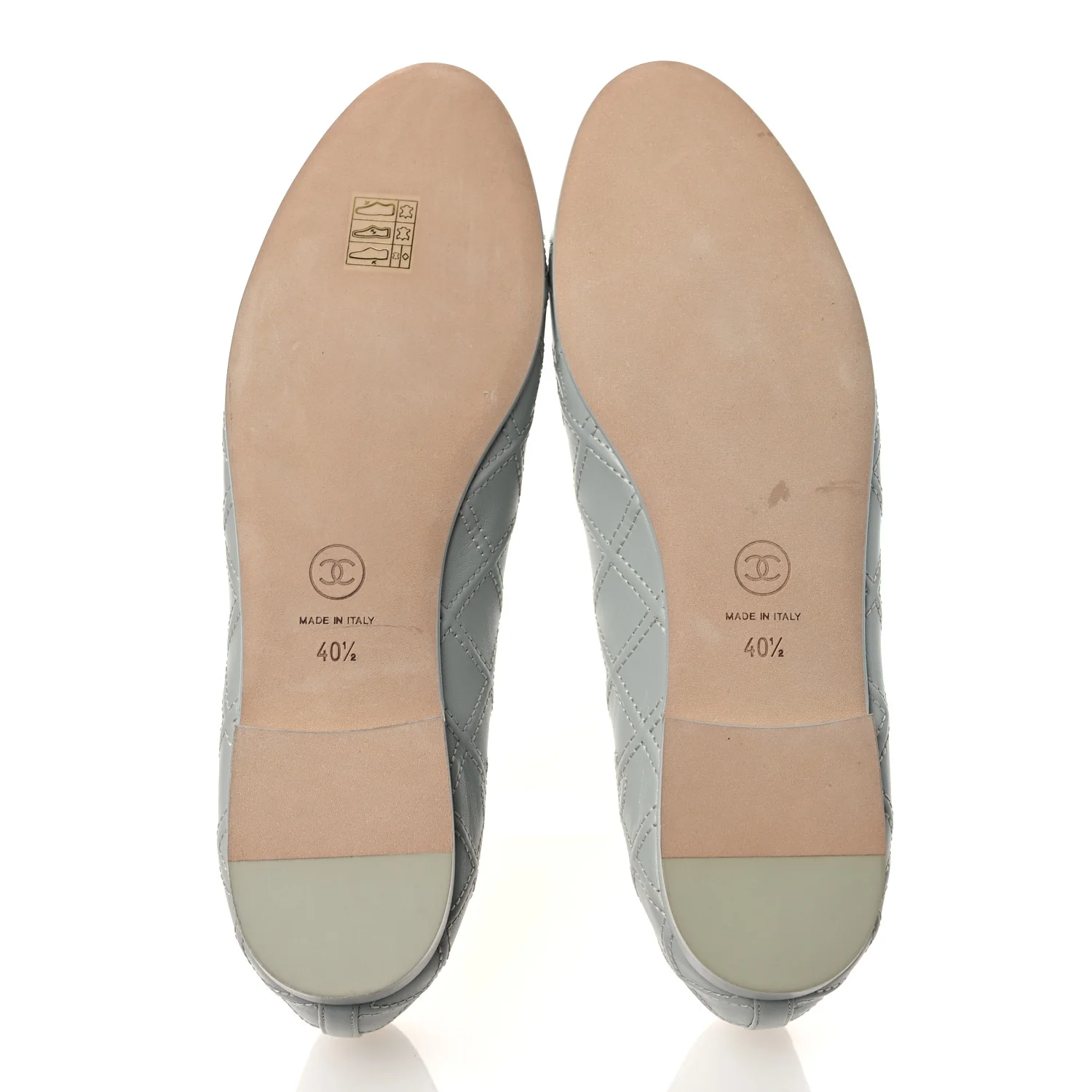 Lambskin Patent Double Stitched CC Cap Toe Ballerina Flats 40.5 Light Blue White - Image 7