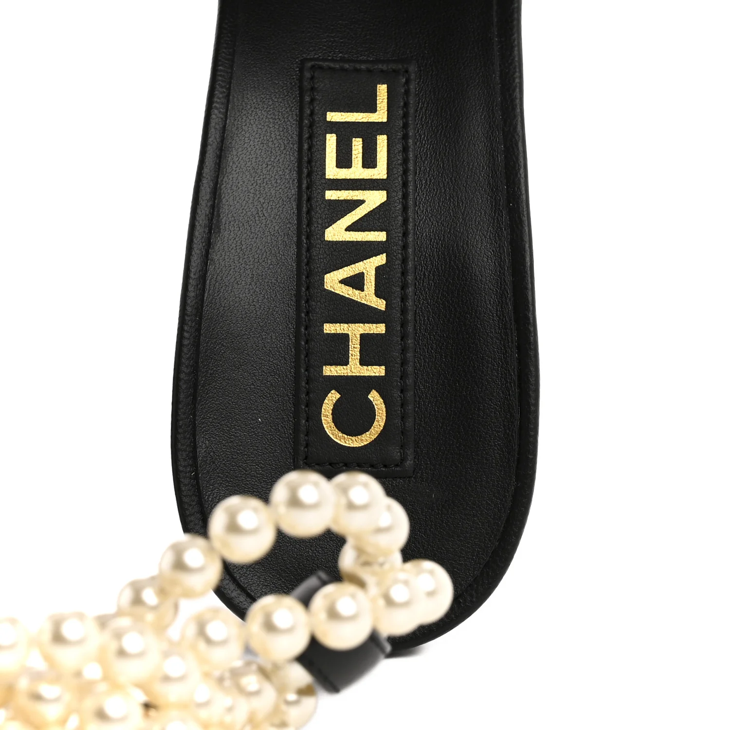 Lambskin Pearl Bow CC Ankle Strap Sandals 37 Black - Image 7