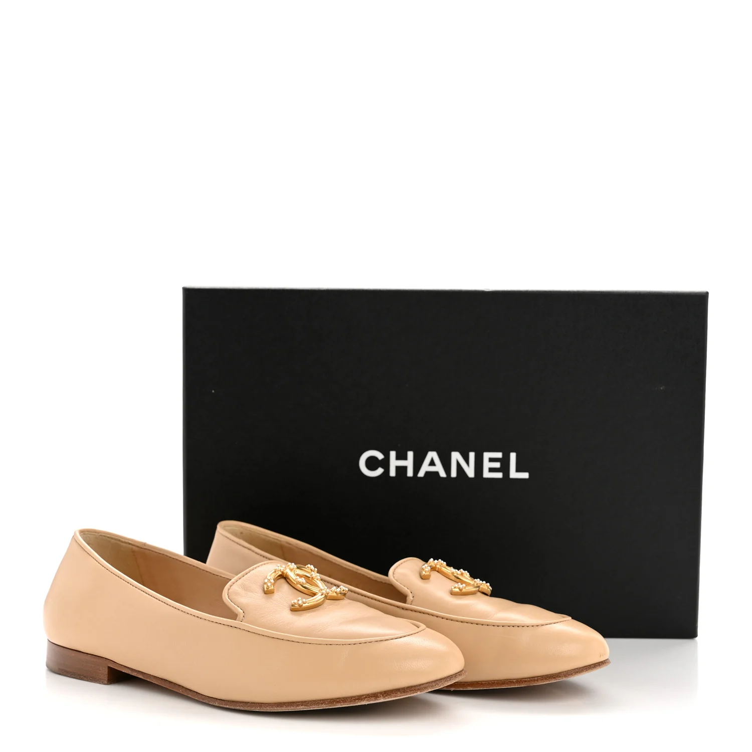 Lambskin Pearl CC Loafers 36 Beige - Image 11