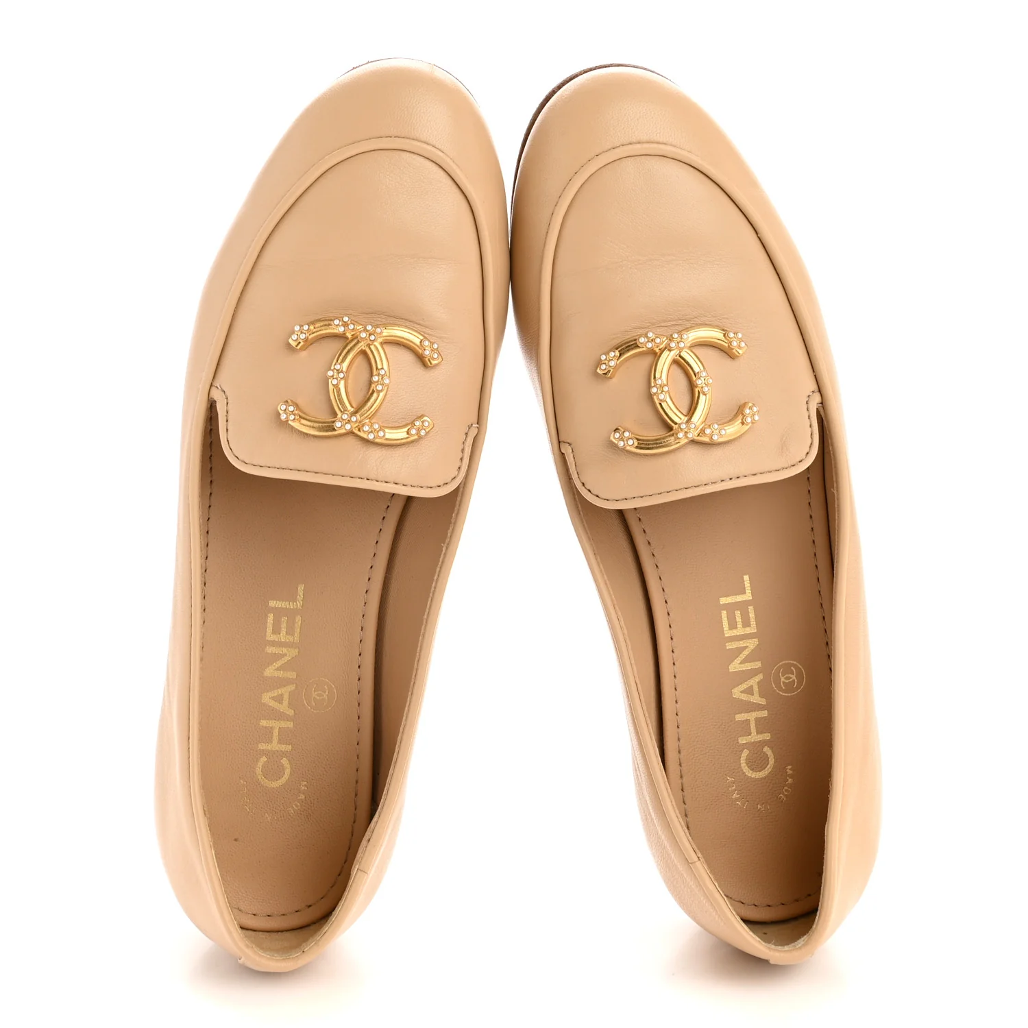 Lambskin Pearl CC Loafers 36 Beige - Image 2