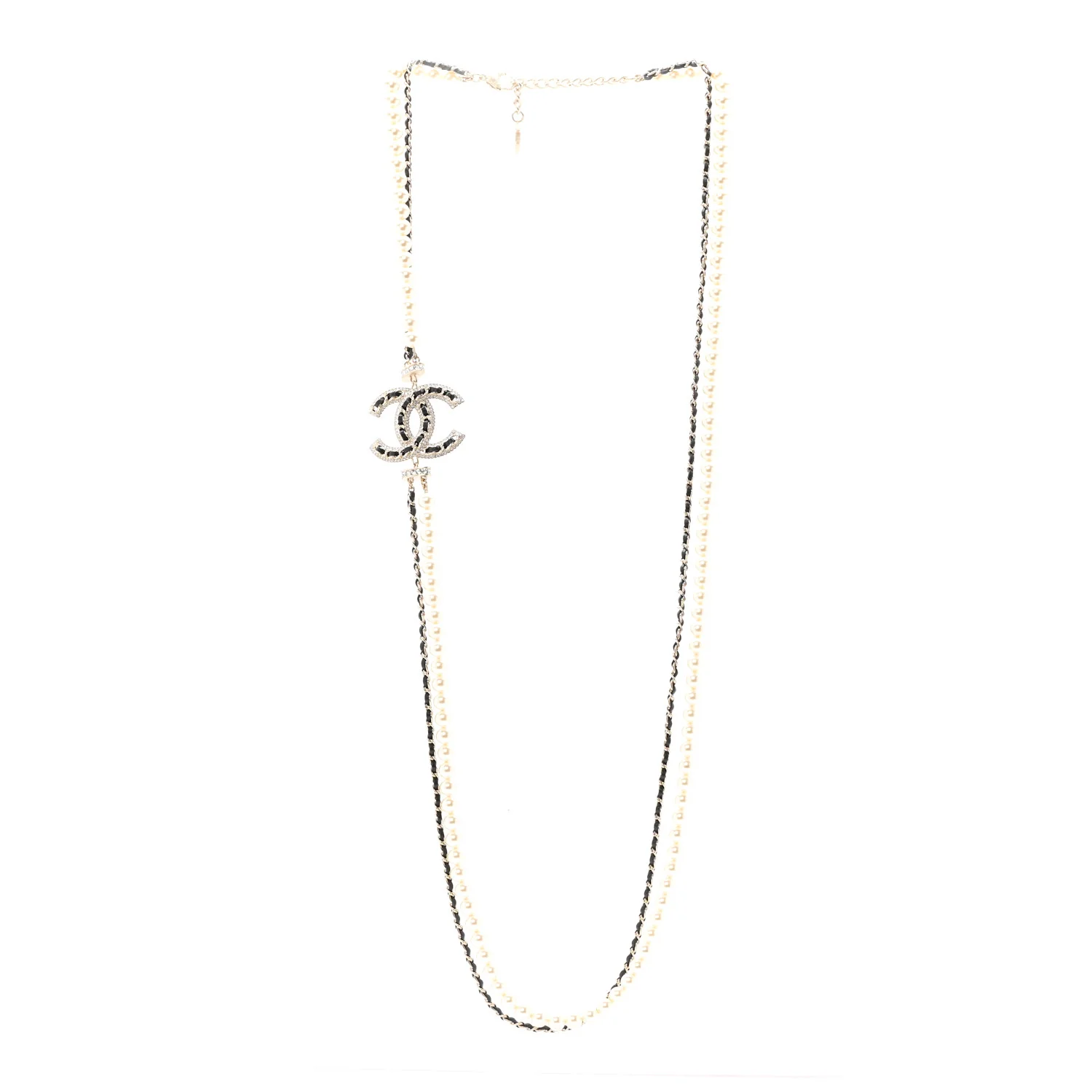 Lambskin Pearl Crystal CC Multi Strand Necklace Black Gold - Image 3