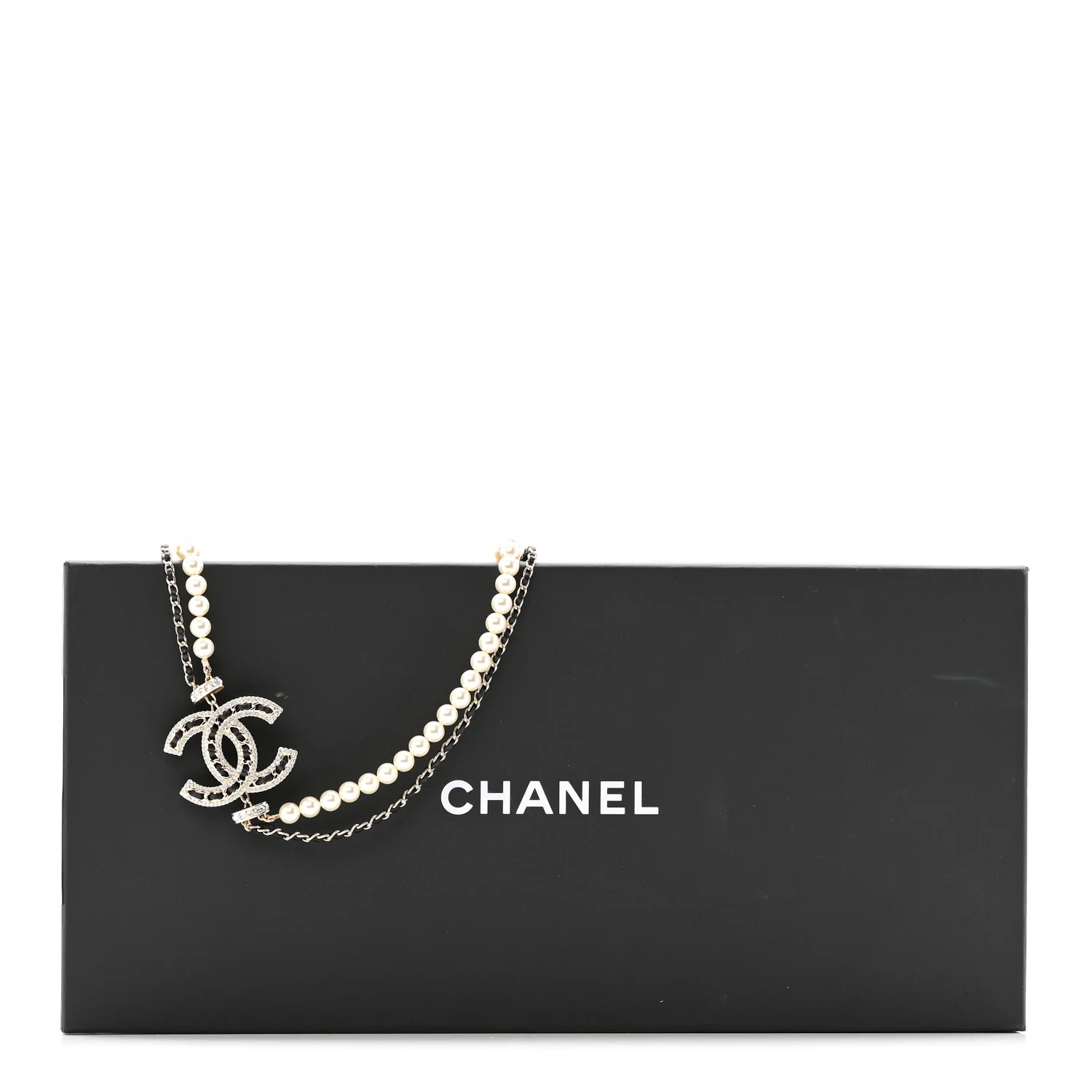 Lambskin Pearl Crystal CC Multi Strand Necklace Black Gold - Image 6