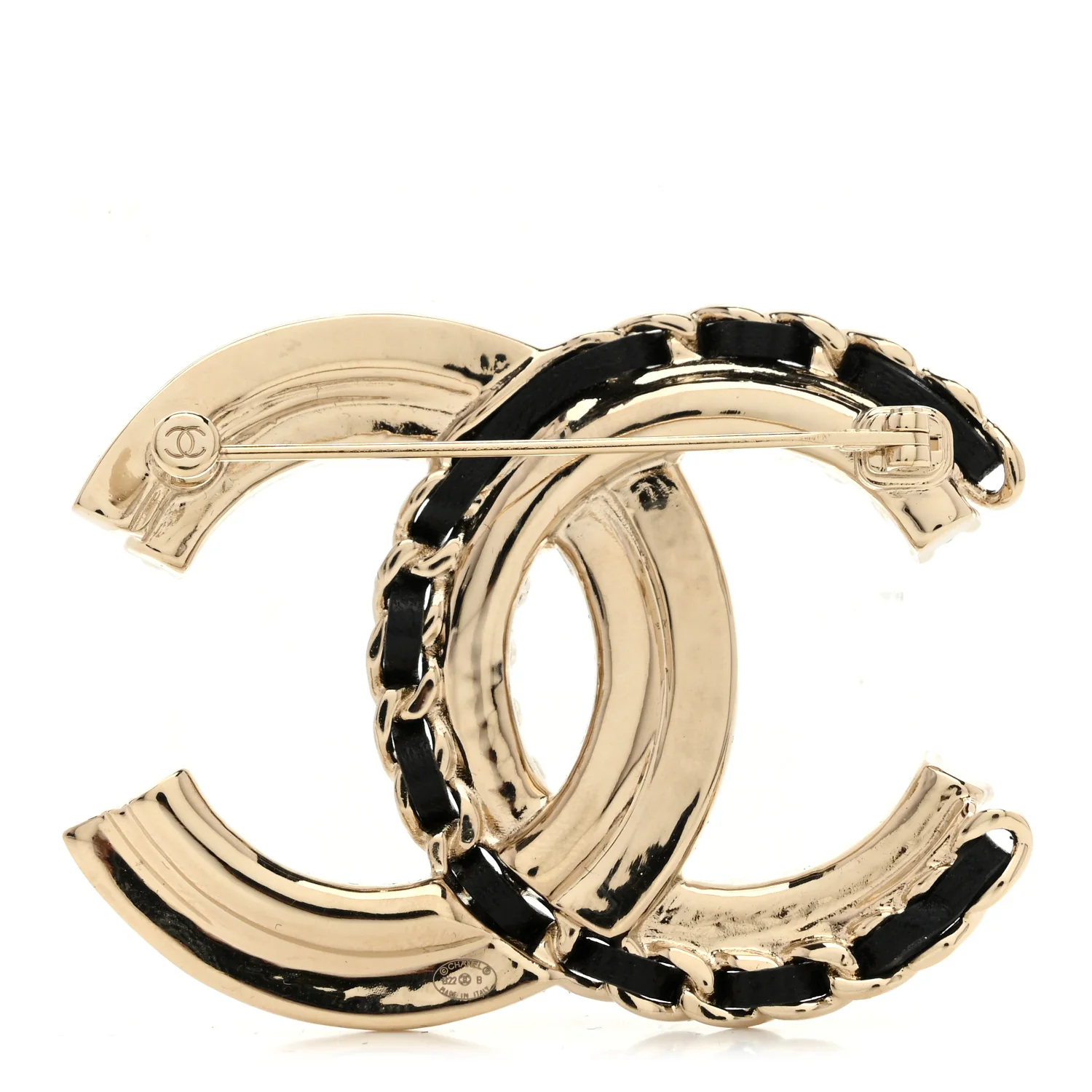 Lambskin Pearl Crystal Quilted CC Brooch Black Gold - Image 3