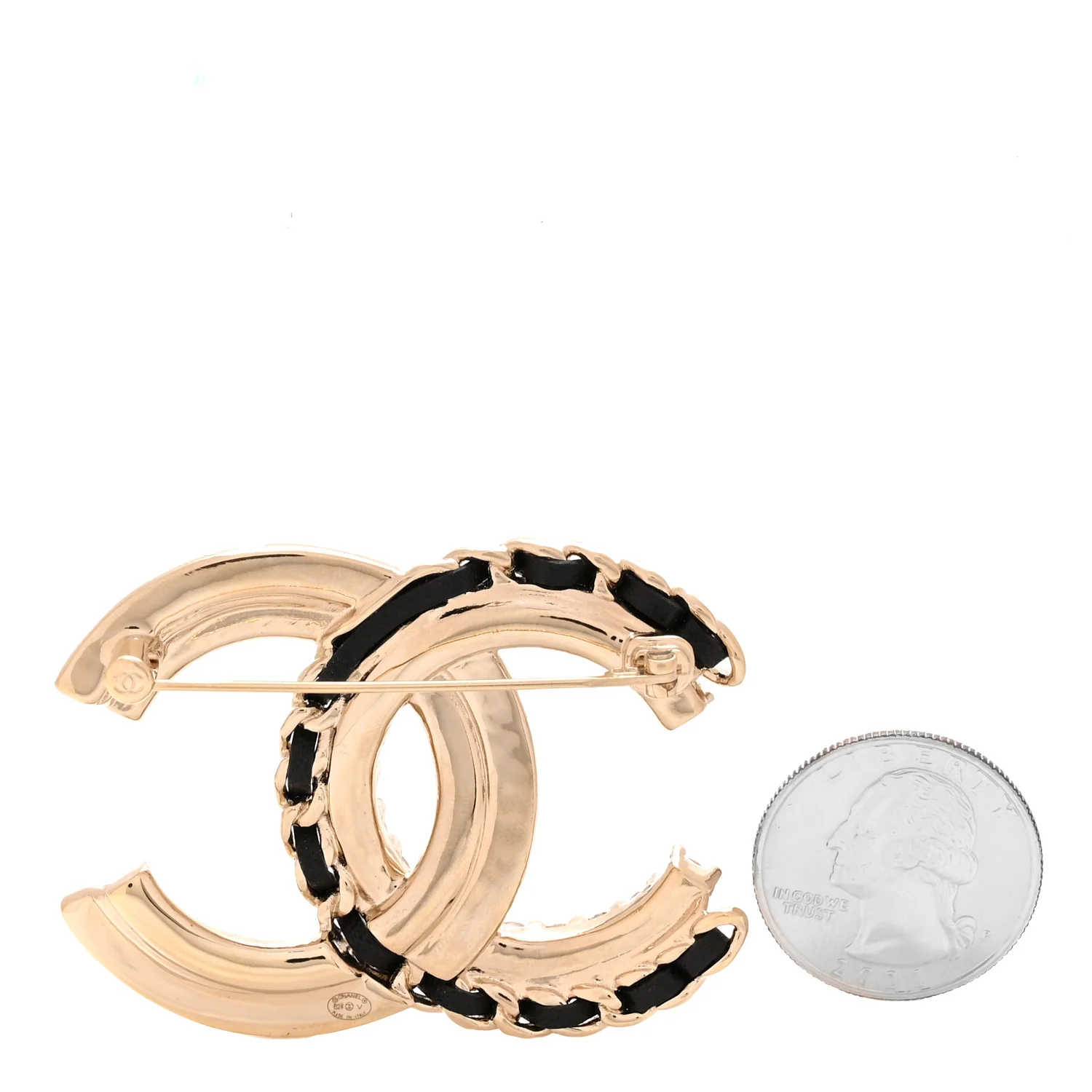 Lambskin Pearl Crystal Quilted CC Brooch Black Gold - Image 2