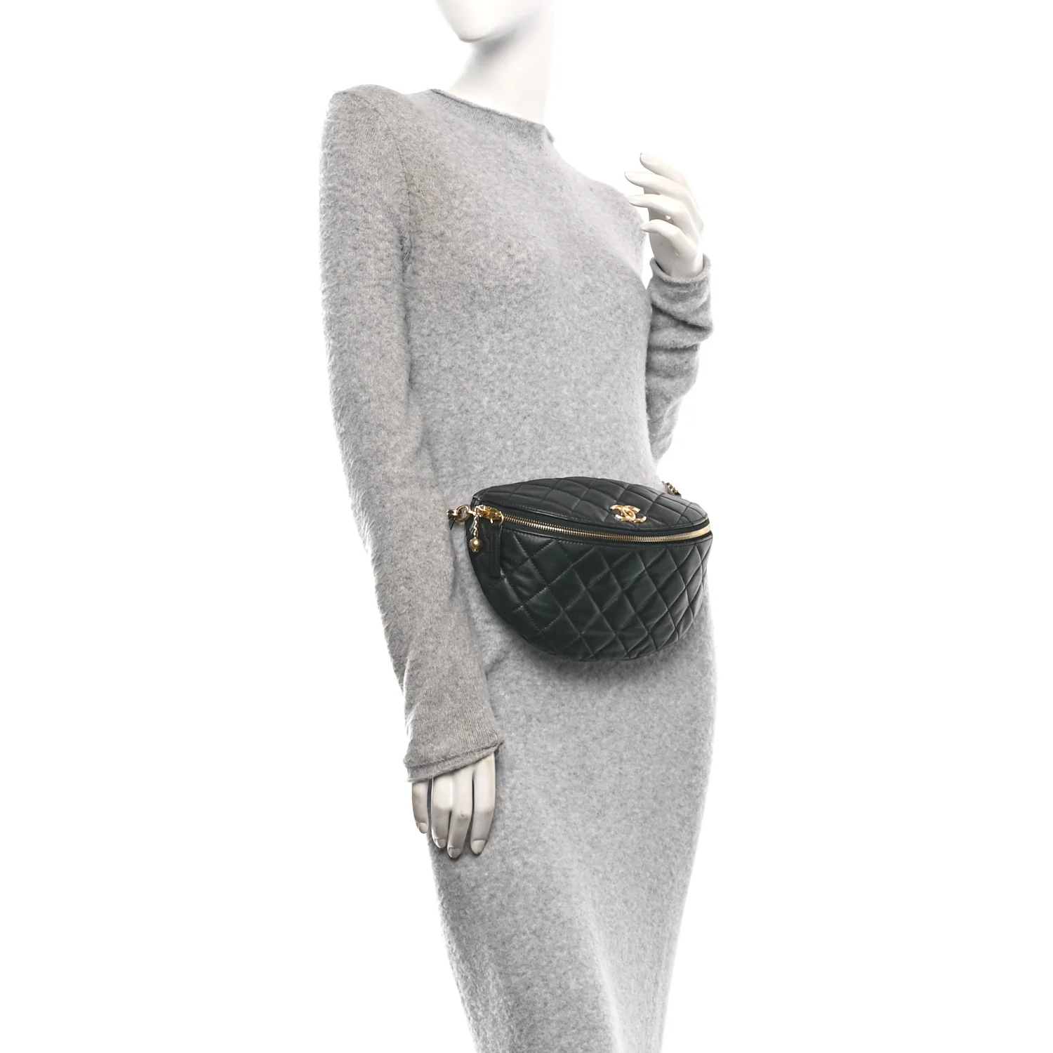 Lambskin Pearl Quilted CC Belt Bag Black - Image 2