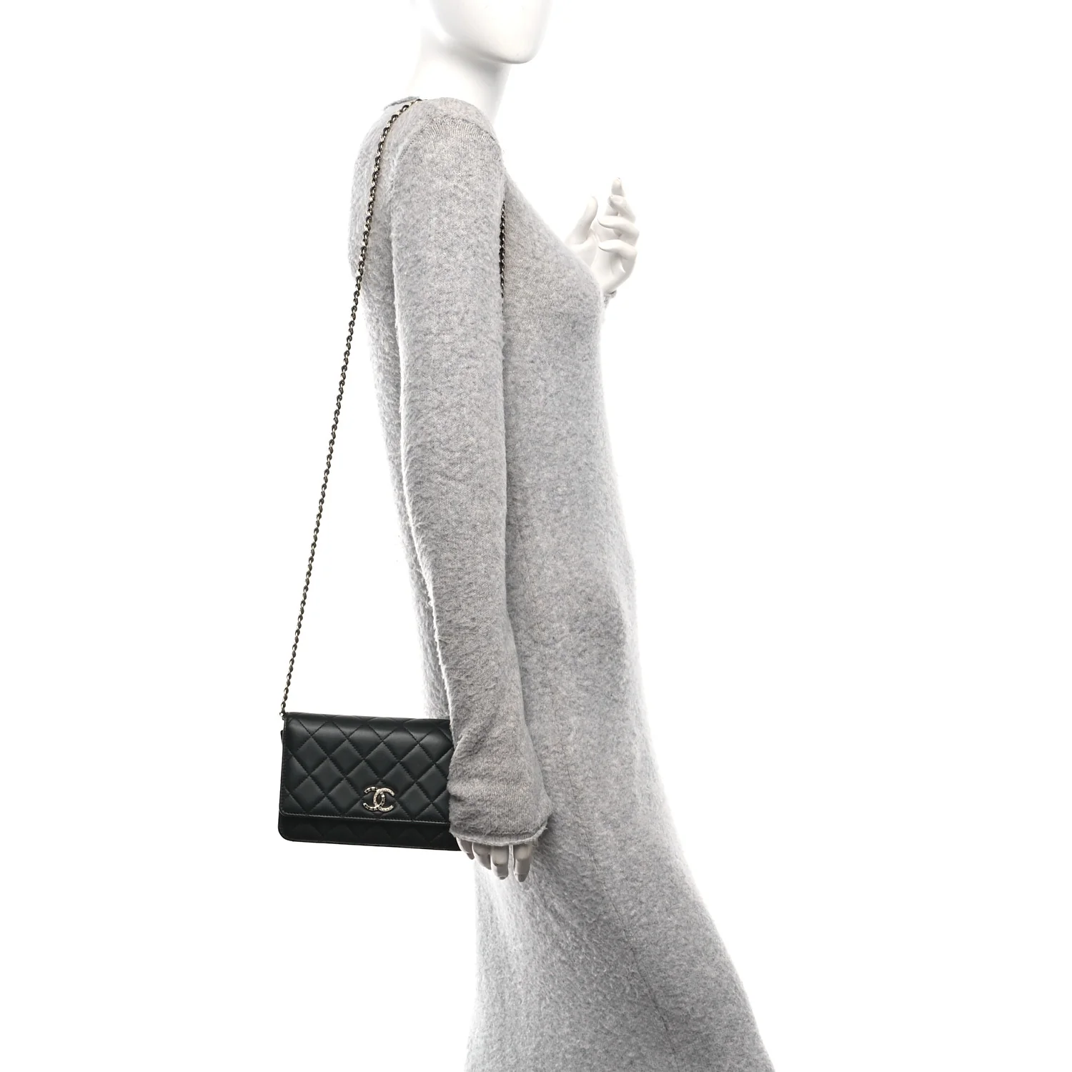 Lambskin Pearl Strass Quilted CC Wallet on Chain WOC Black - Image 2