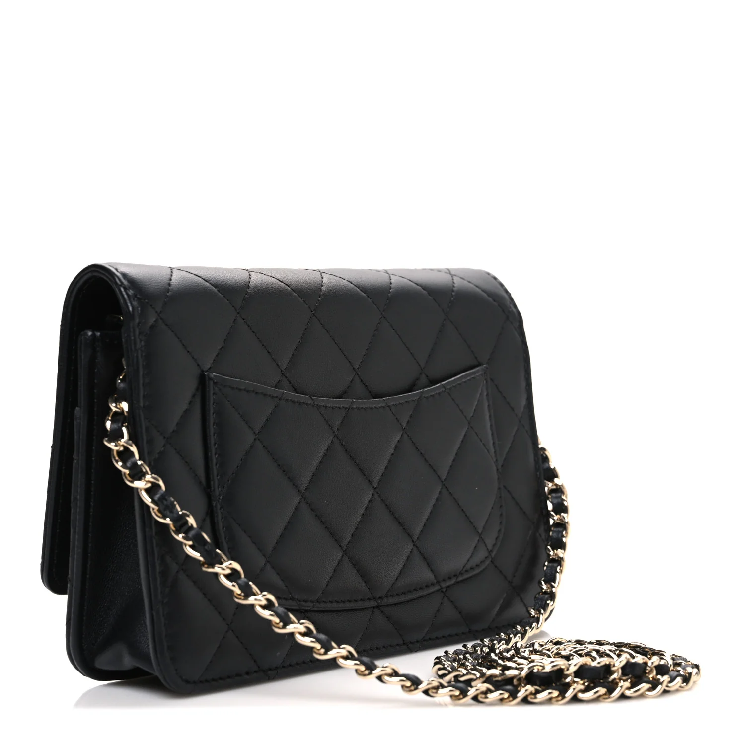 Lambskin Pearl Strass Quilted CC Wallet on Chain WOC Black - Image 3