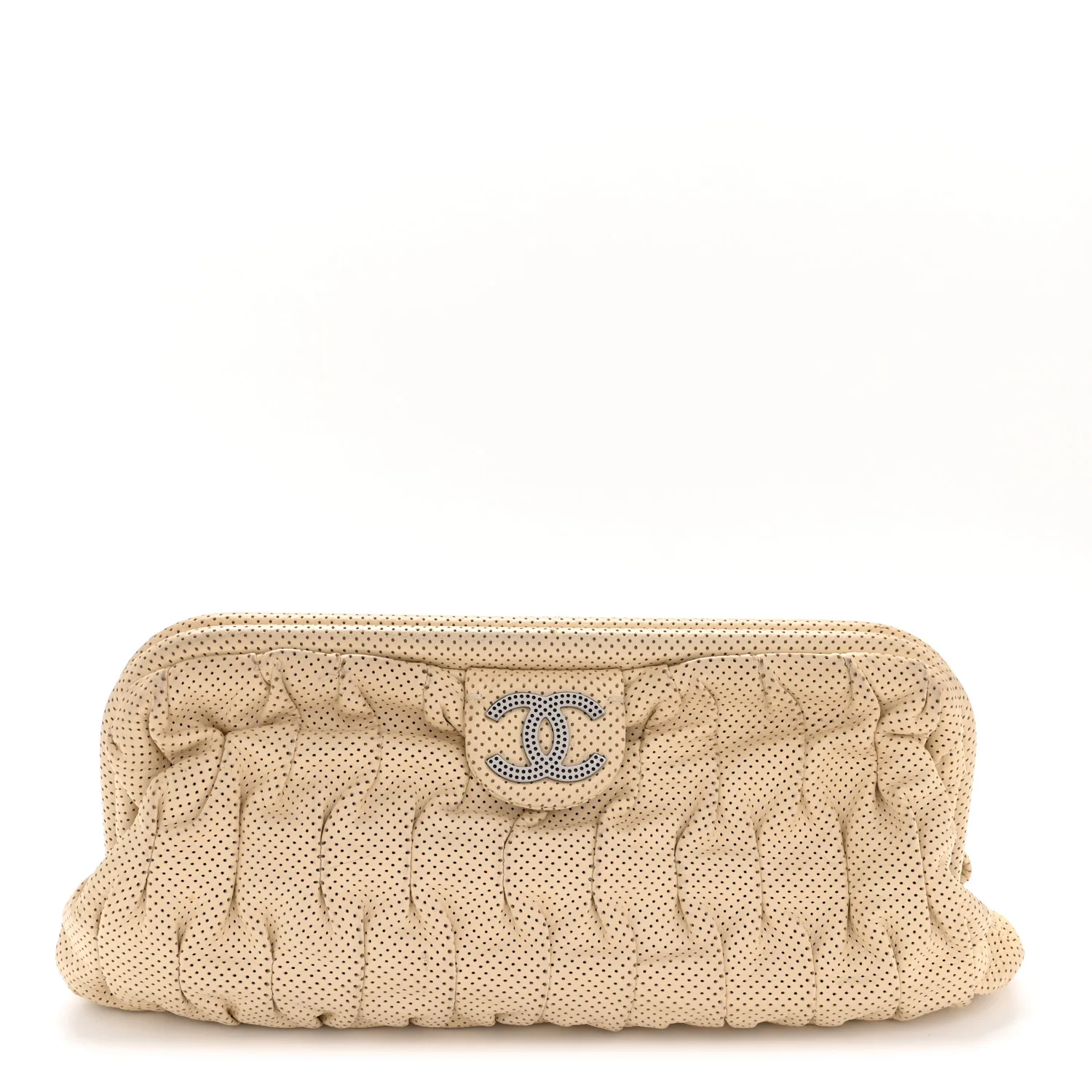 Lambskin Perforated Clutch Light Beige