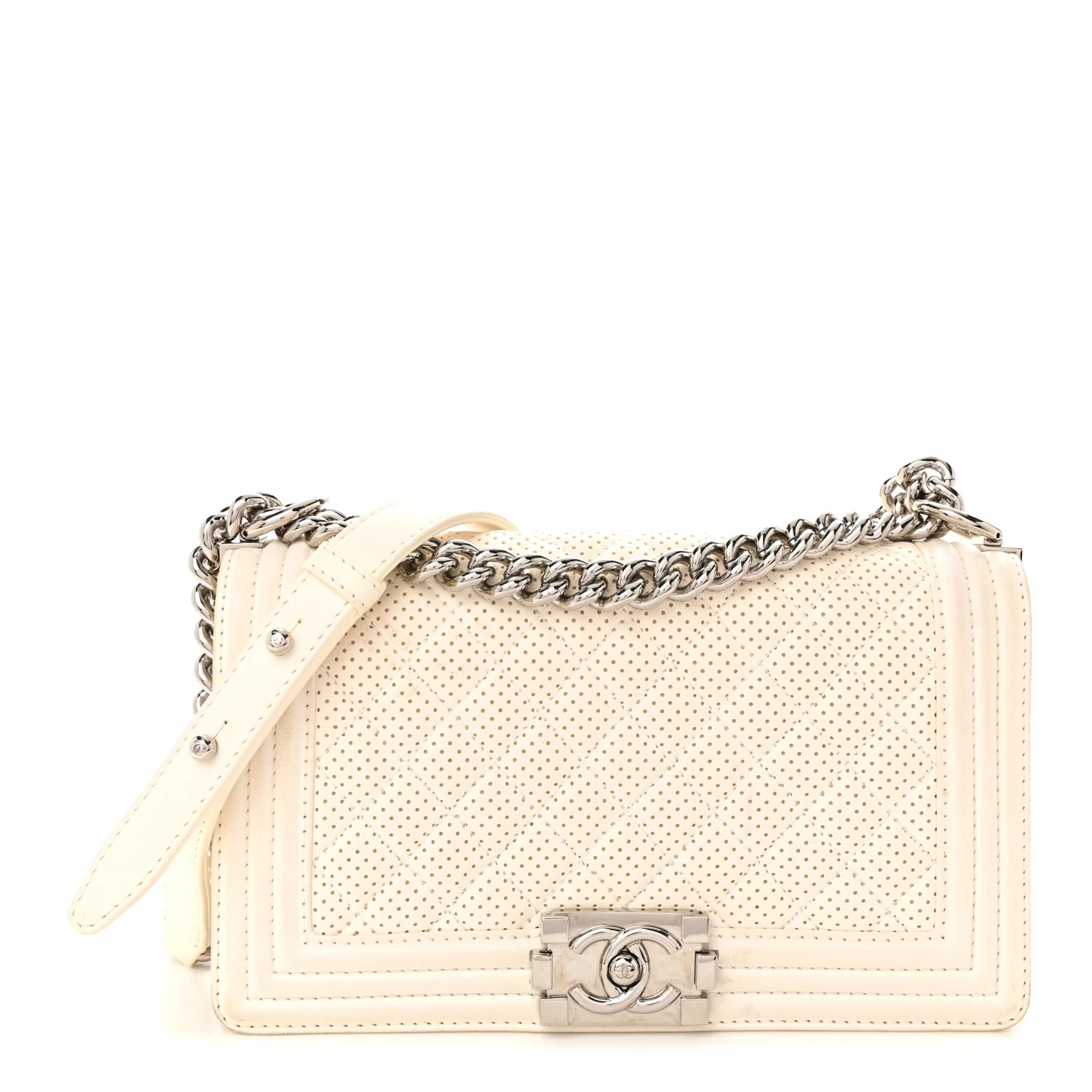 Lambskin Perforated Medium Boy Flap White