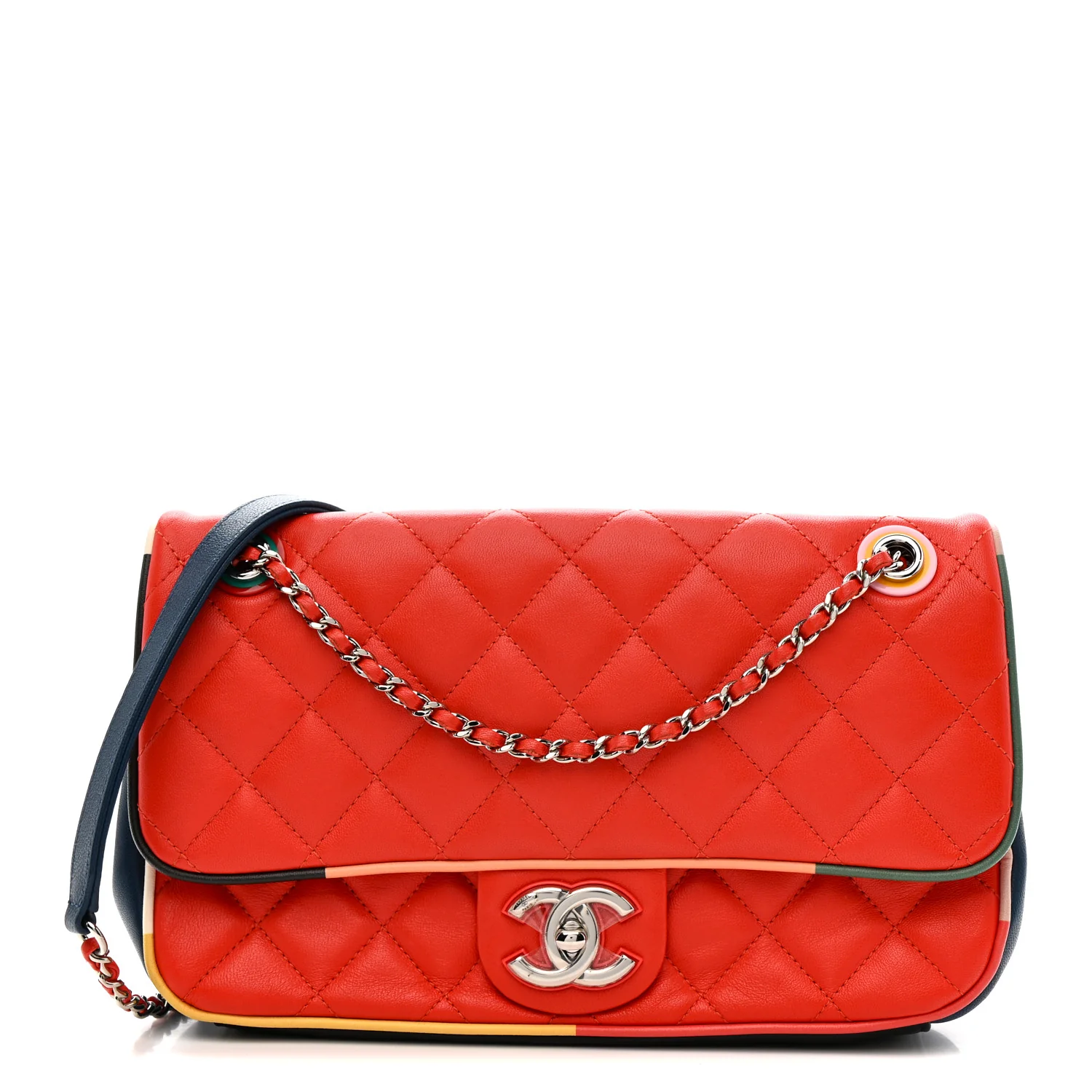 Lambskin Plexiglass Quilted Medium Cuba Color Flap Red Multicolor