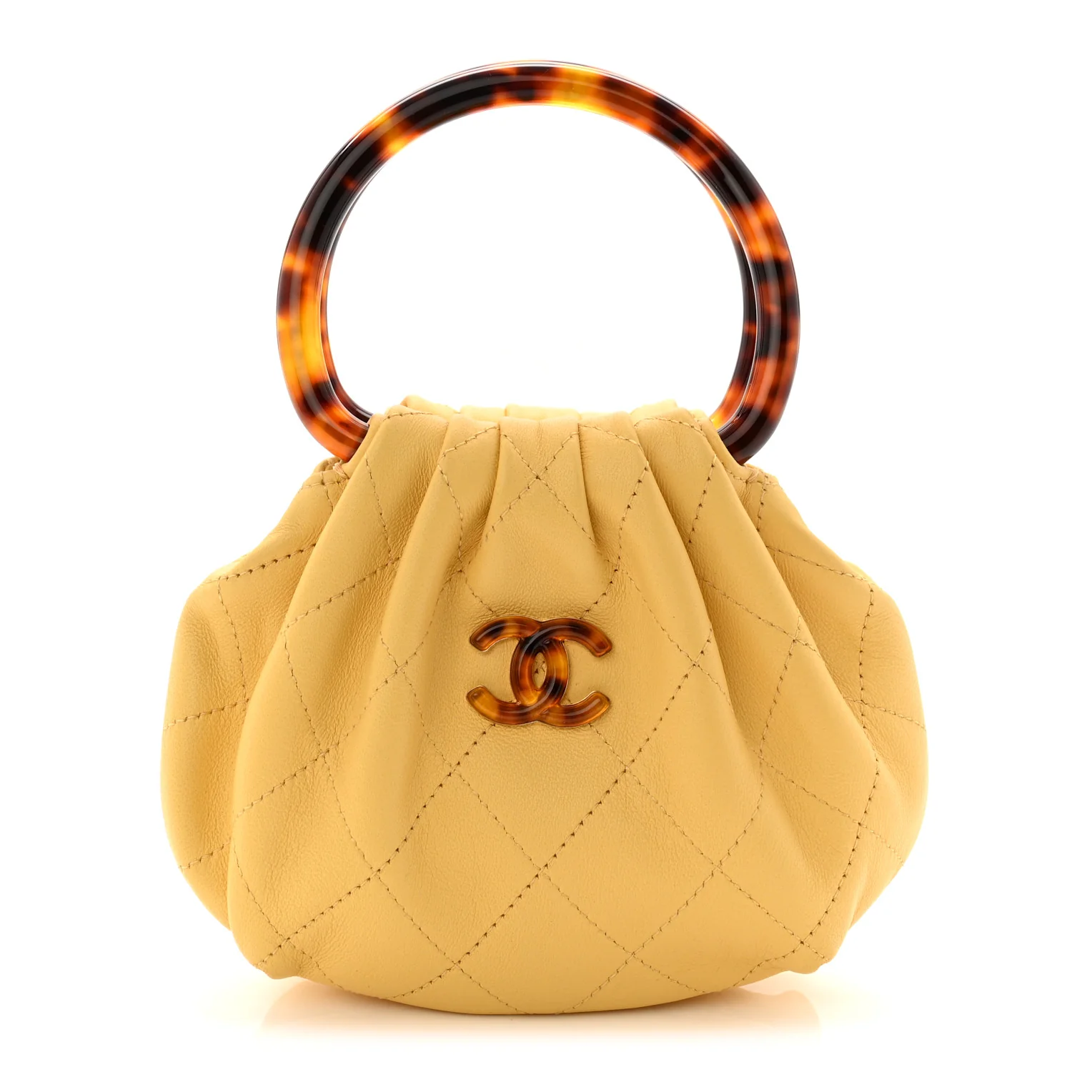 Lambskin Plexiglass Tortoise Shell Quilted Mini Pouch Yellow