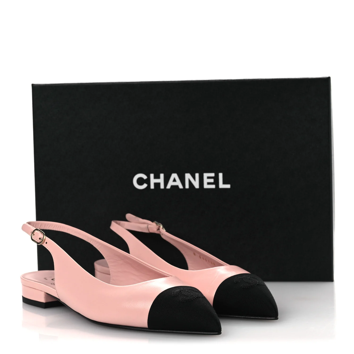 Lambskin Pointed Toe CC Slingback Flats 37 Pink Black - Image 11