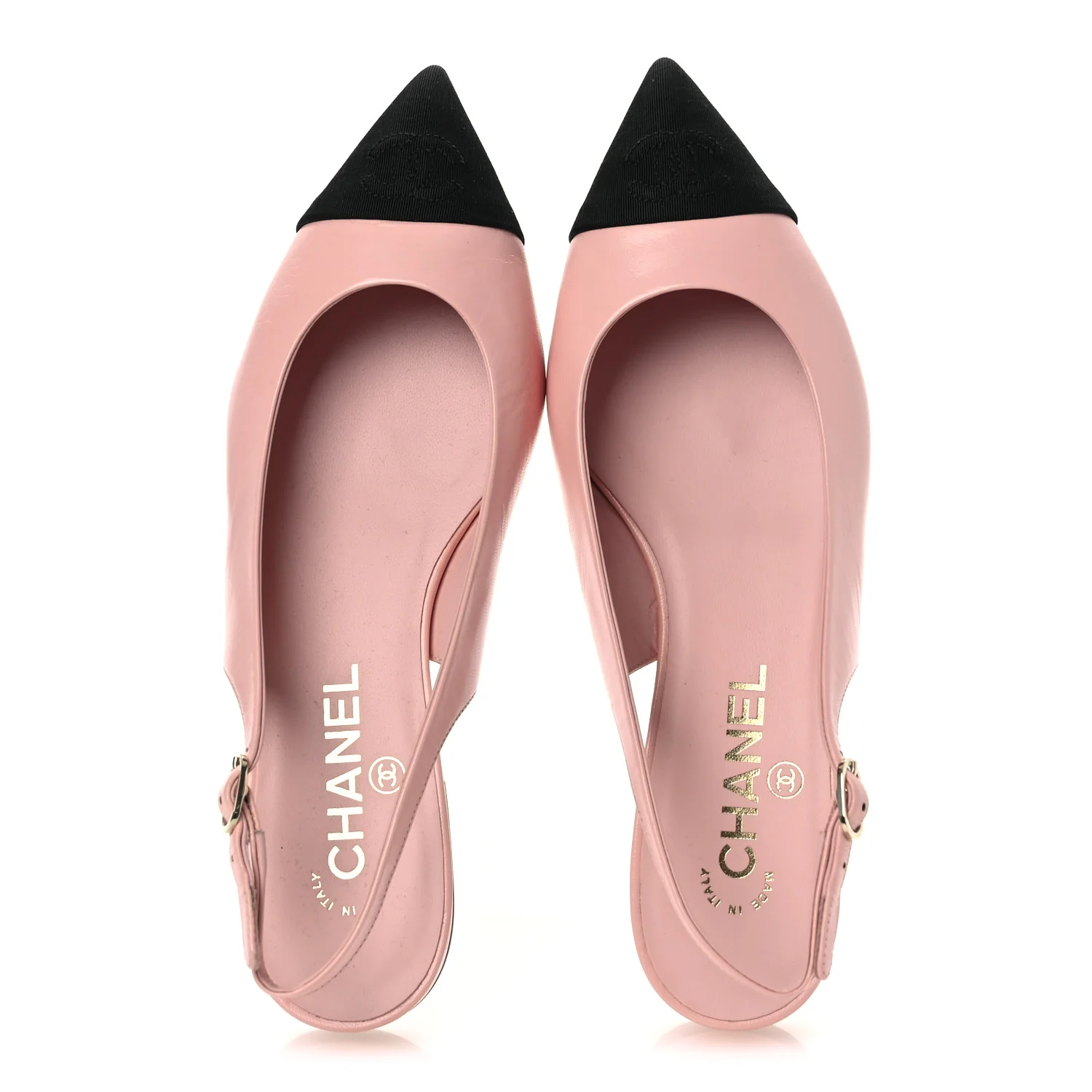 Lambskin Pointed Toe CC Slingback Flats 37 Pink Black - Image 2