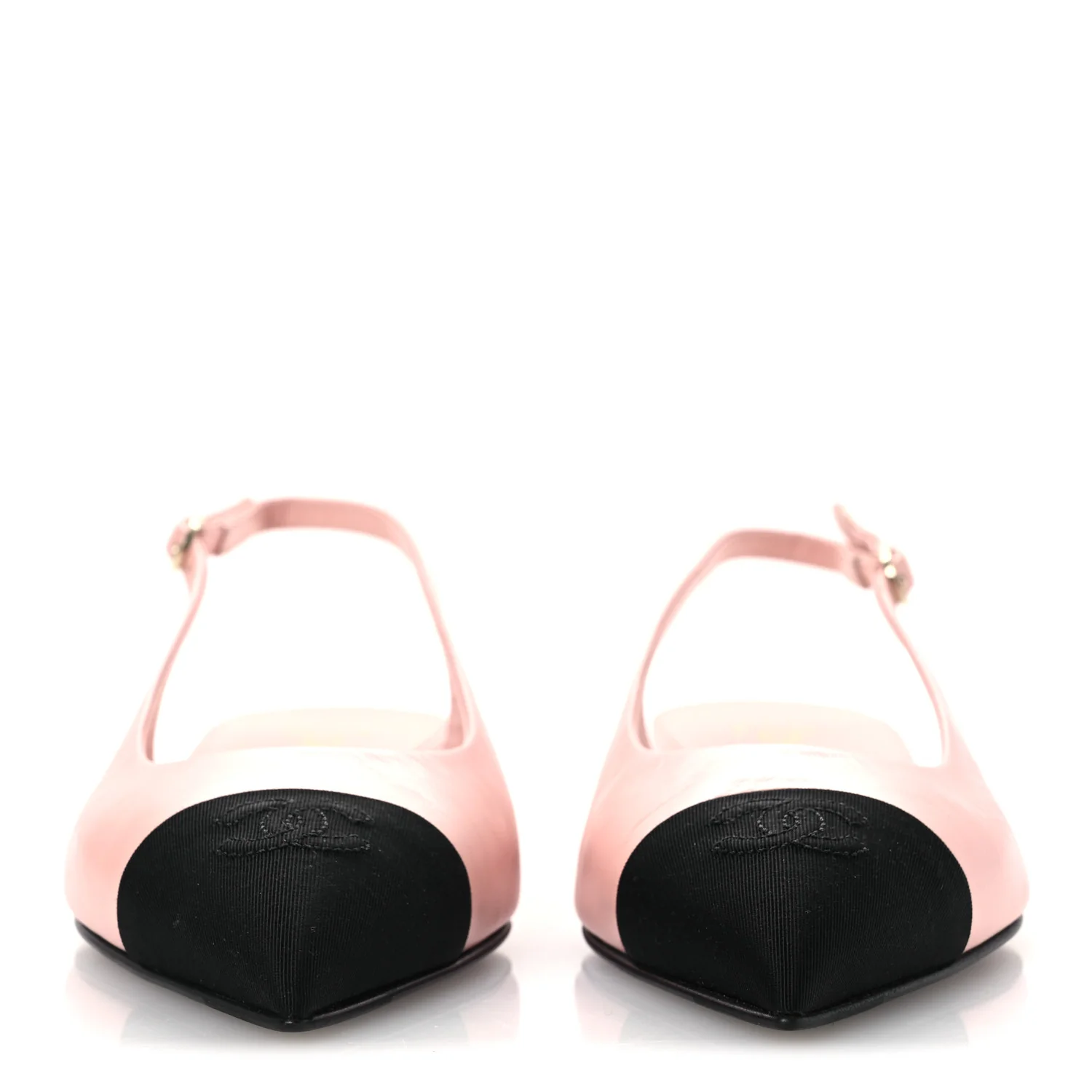 Lambskin Pointed Toe CC Slingback Flats 37 Pink Black - Image 3