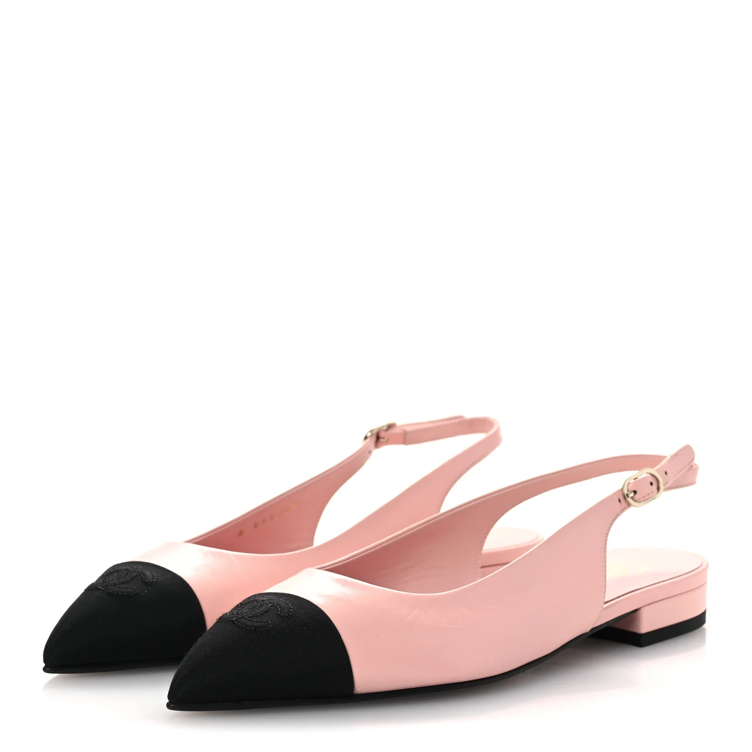 Lambskin Pointed Toe CC Slingback Flats 37 Pink Black - Image 4