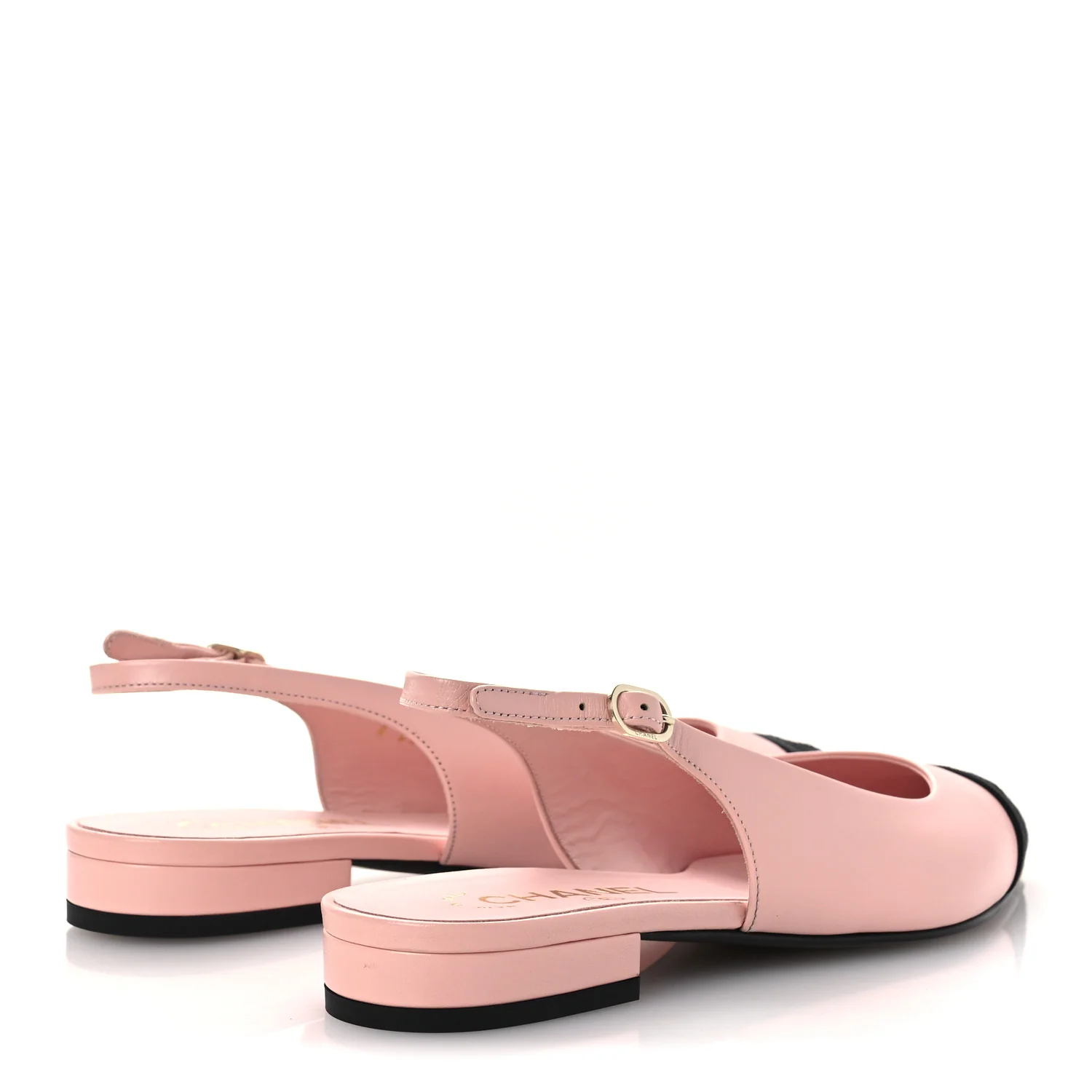 Lambskin Pointed Toe CC Slingback Flats 37 Pink Black - Image 5