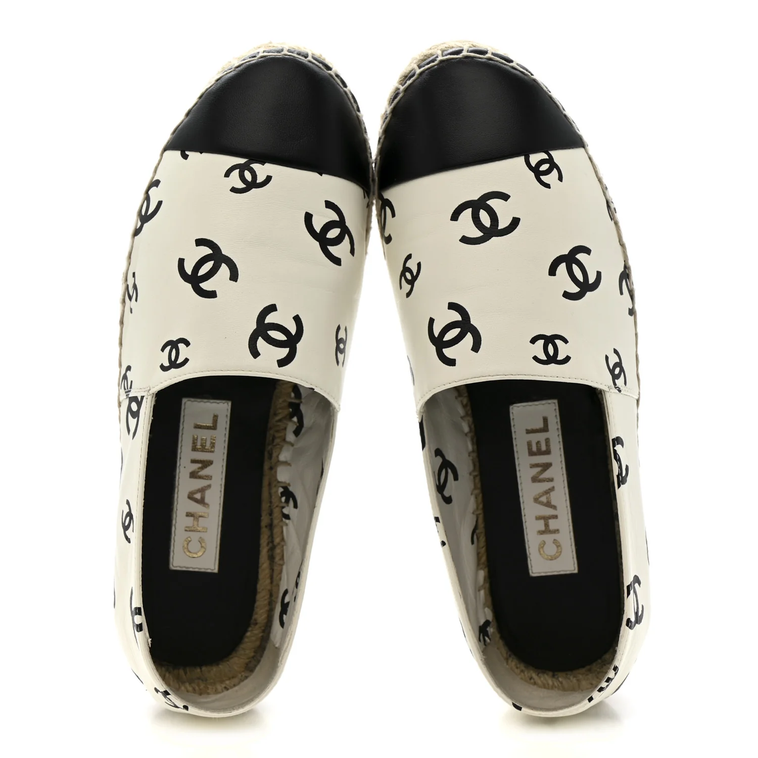 Lambskin Printed CC Espadrilles 37 White Black - Image 2