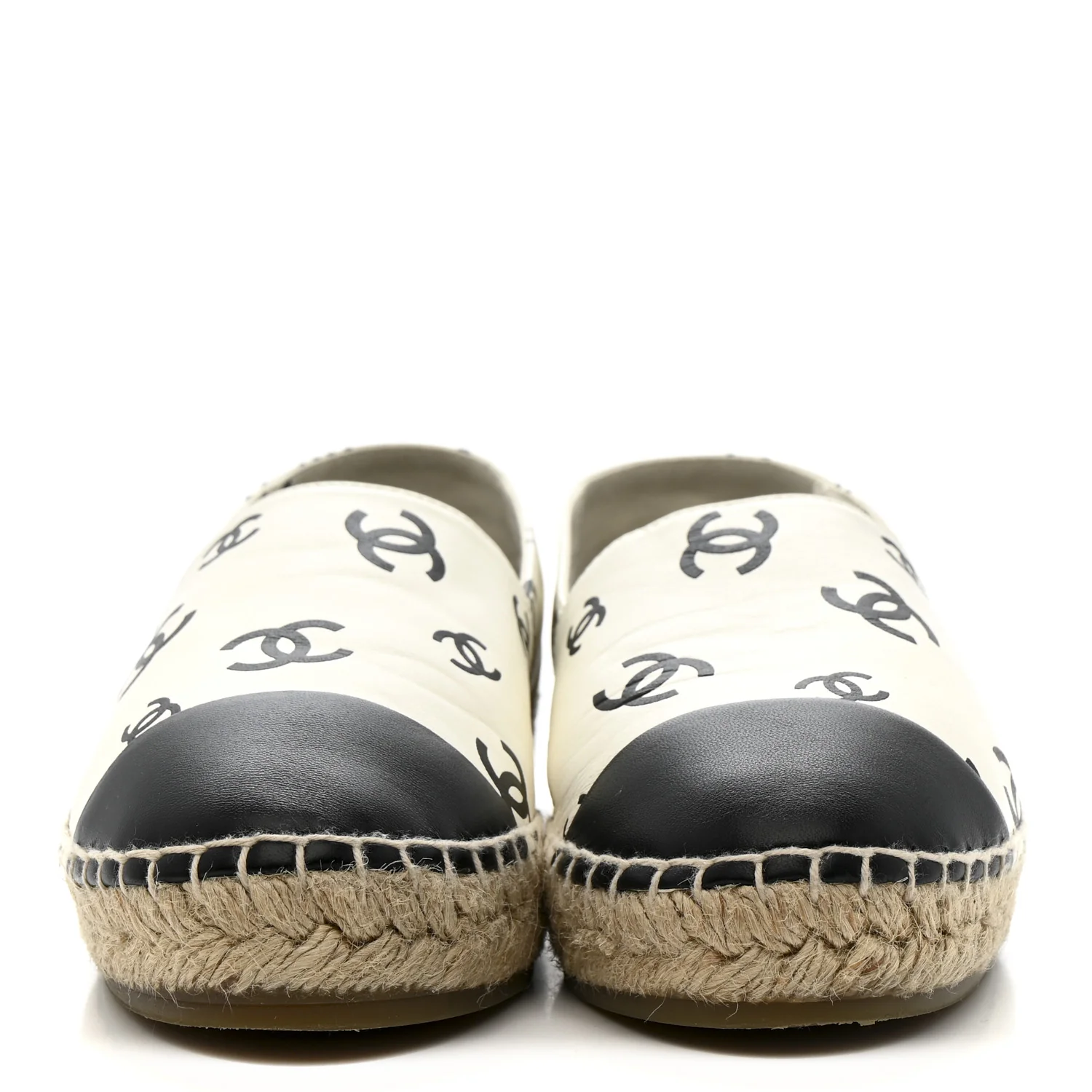 Lambskin Printed CC Espadrilles 37 White Black - Image 3