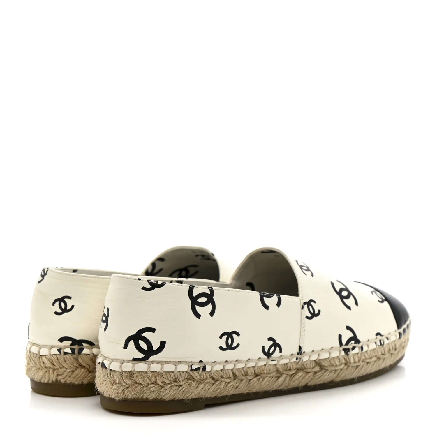 Lambskin Printed CC Espadrilles 37 White Black - Image 5