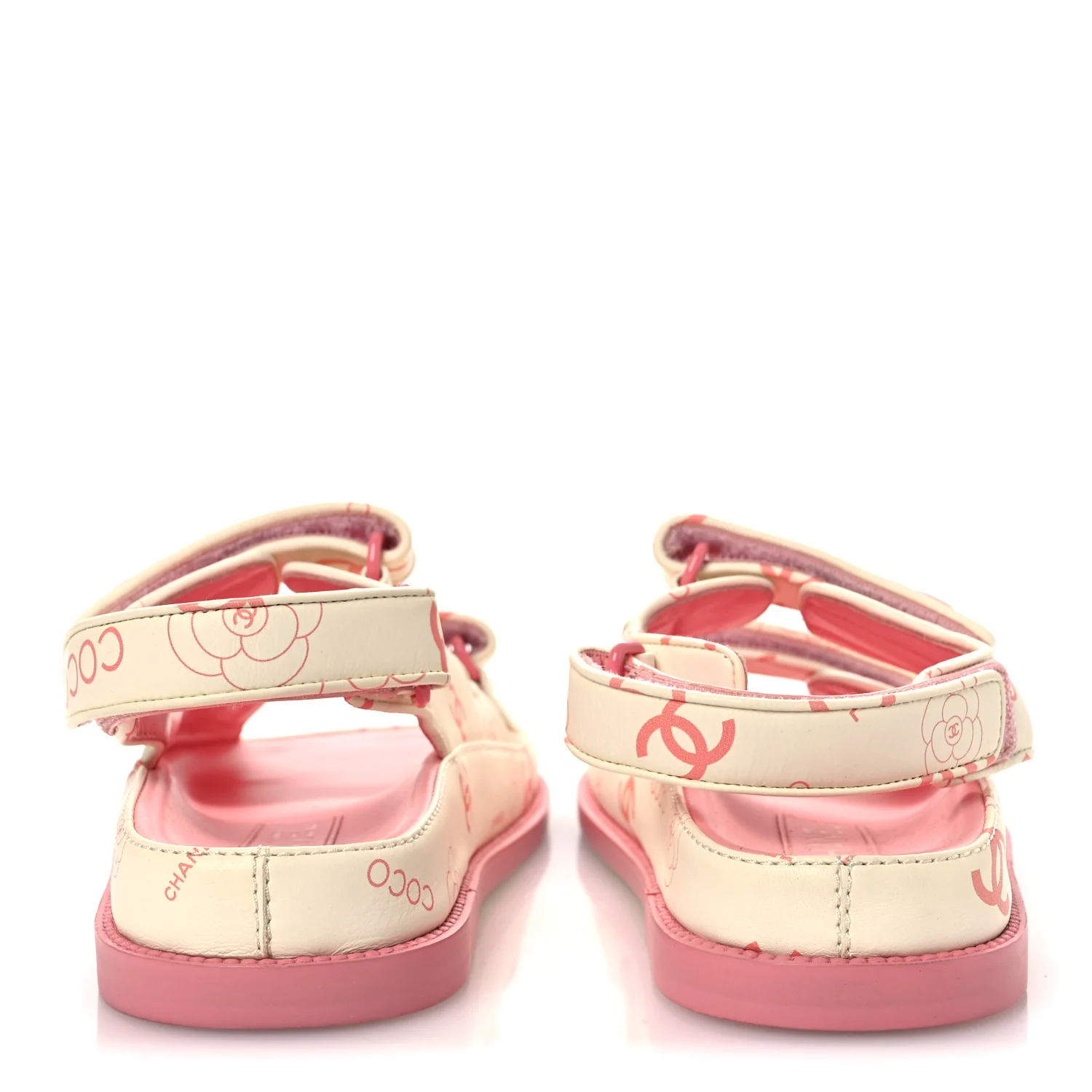 Lambskin Printed CC Velcro Dad Sandals 37 White Pink - Image 12