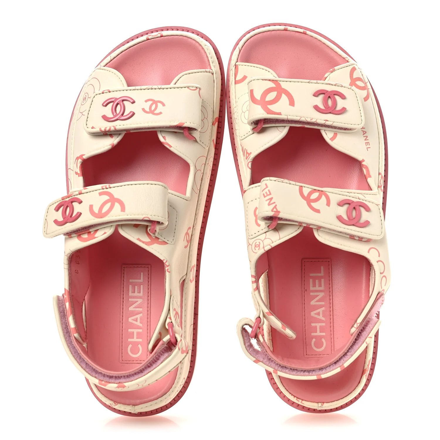 Lambskin Printed CC Velcro Dad Sandals 37 White Pink - Image 3