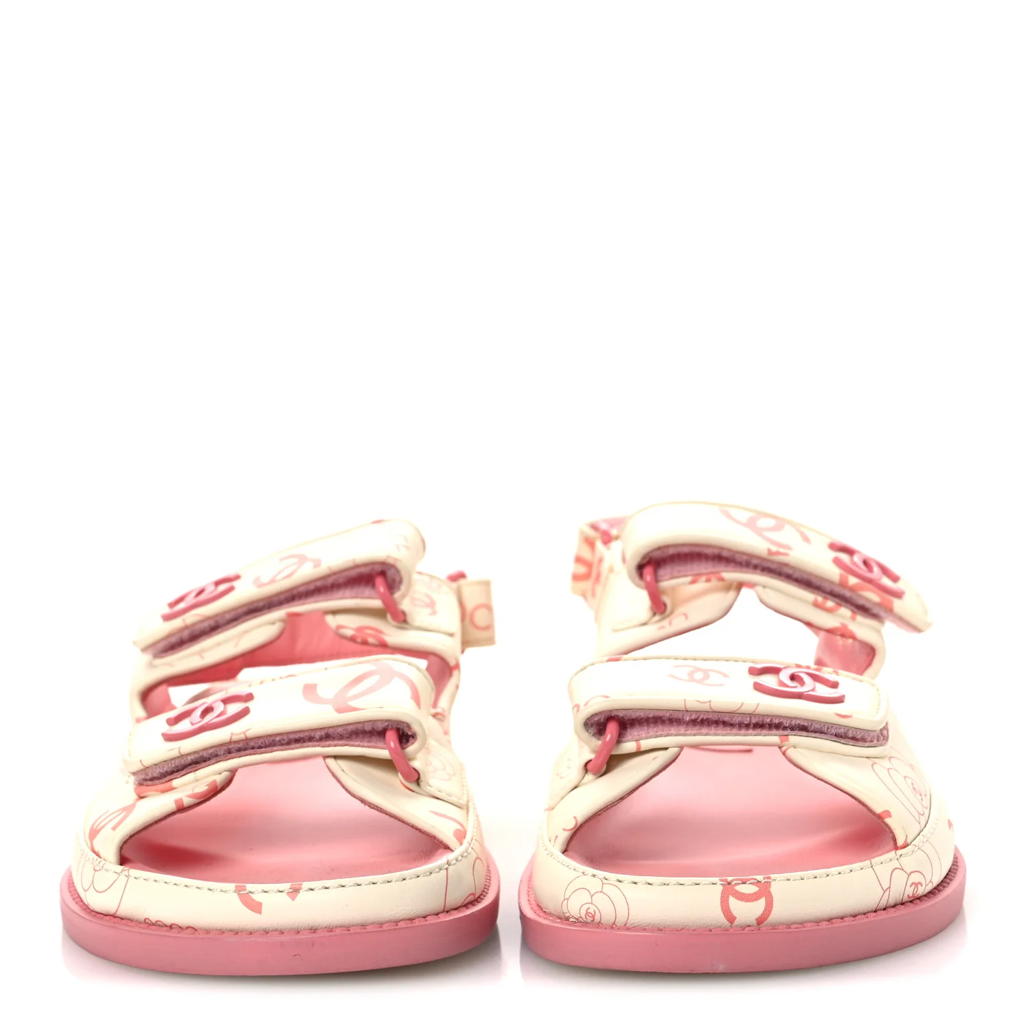 Lambskin Printed CC Velcro Dad Sandals 37 White Pink - Image 6