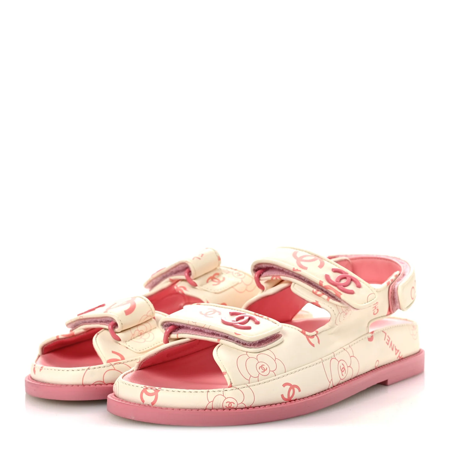 Lambskin Printed CC Velcro Dad Sandals 37 White Pink - Image 8