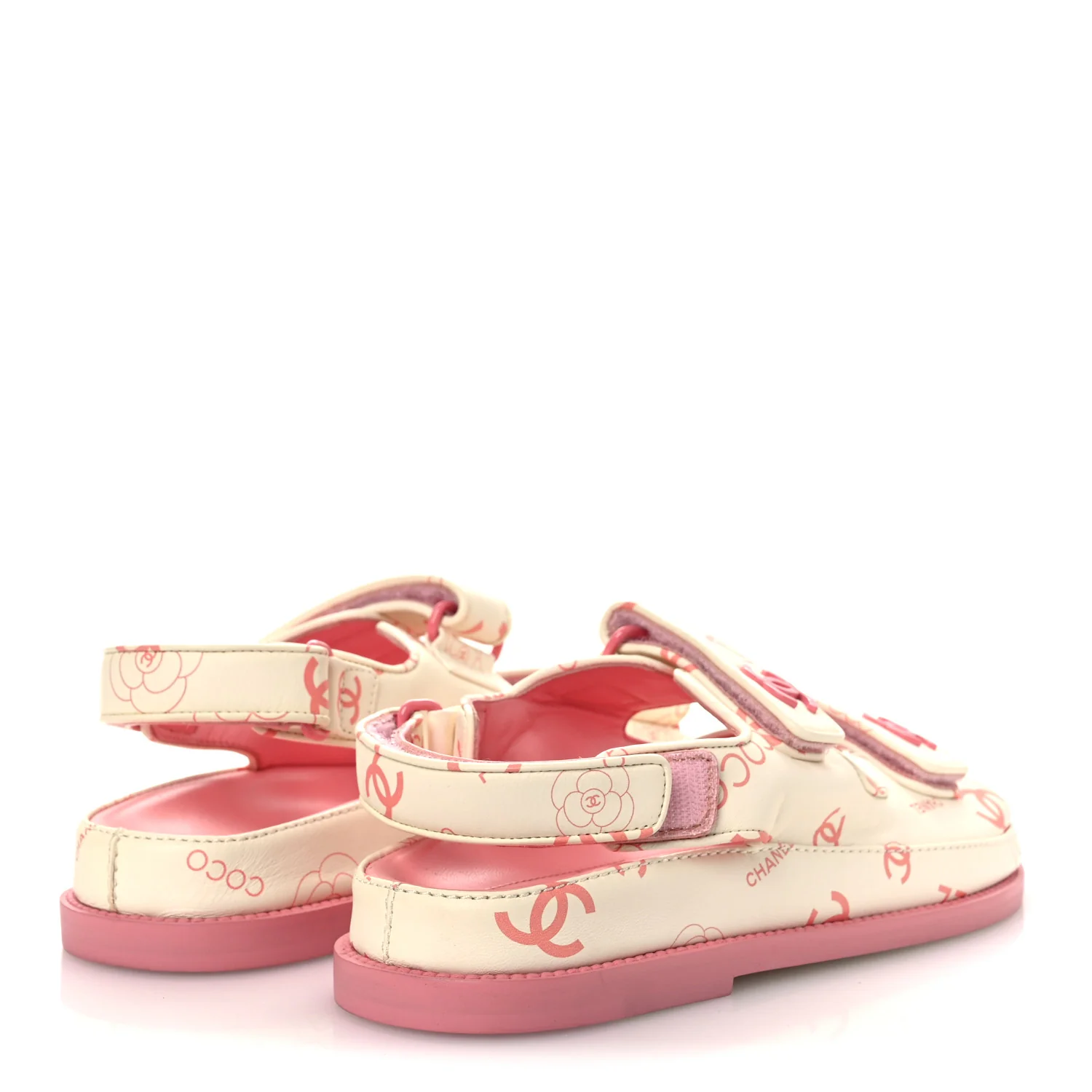 Lambskin Printed CC Velcro Dad Sandals 37 White Pink - Image 9