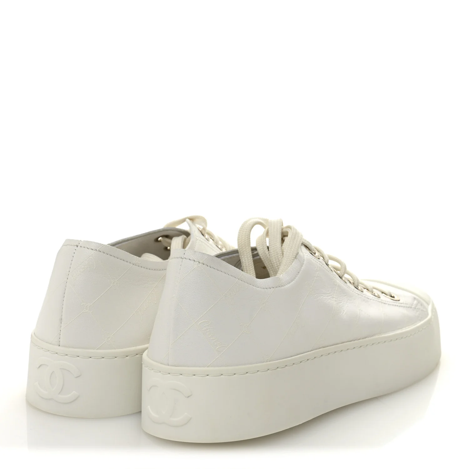 Lambskin Printed Logo Sneakers 38 White - Image 4