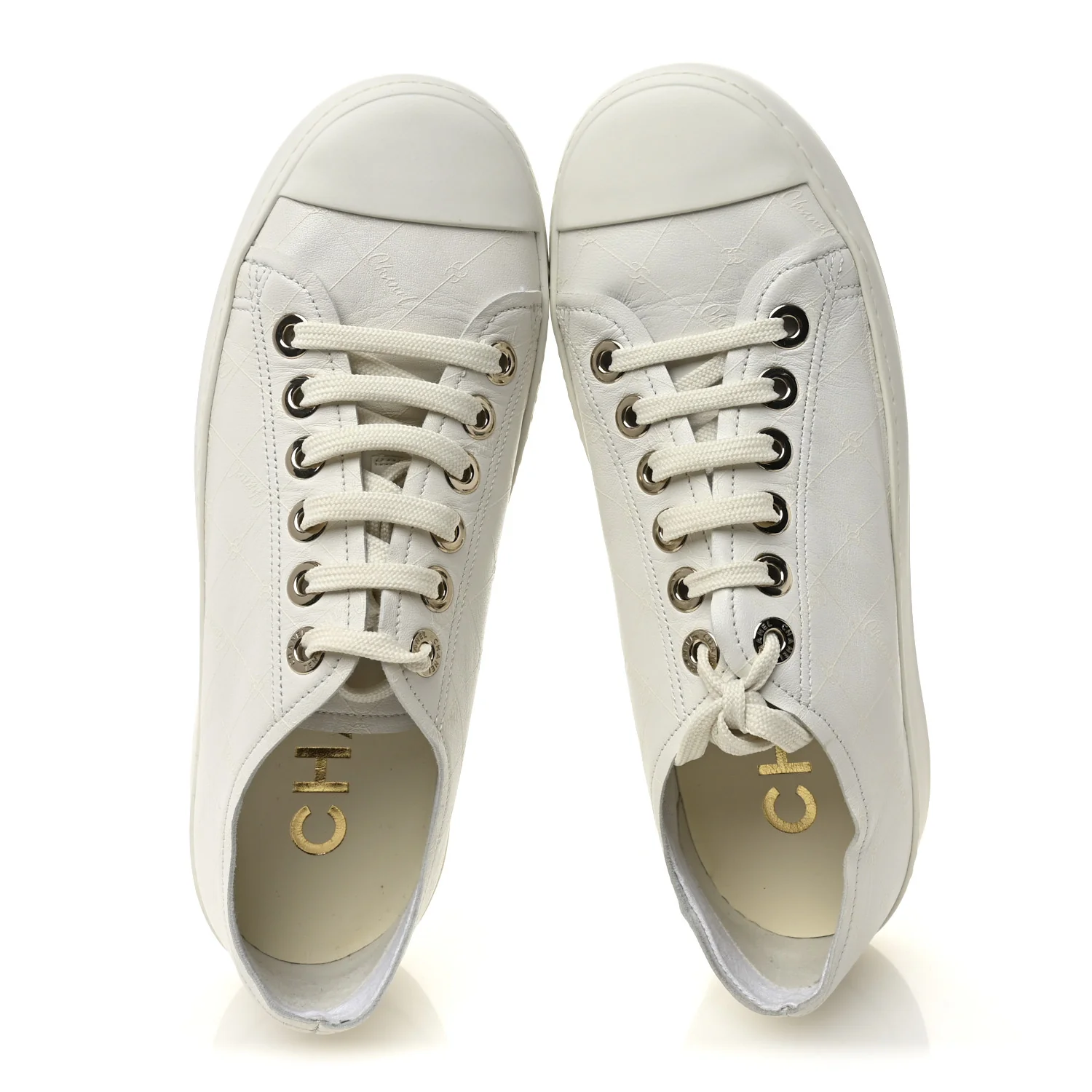 Lambskin Printed Logo Sneakers 38 White - Image 5