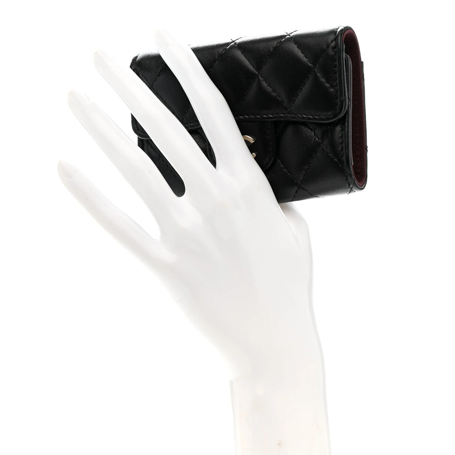 Lambskin Quilted 4 Key Holder Black - Image 2