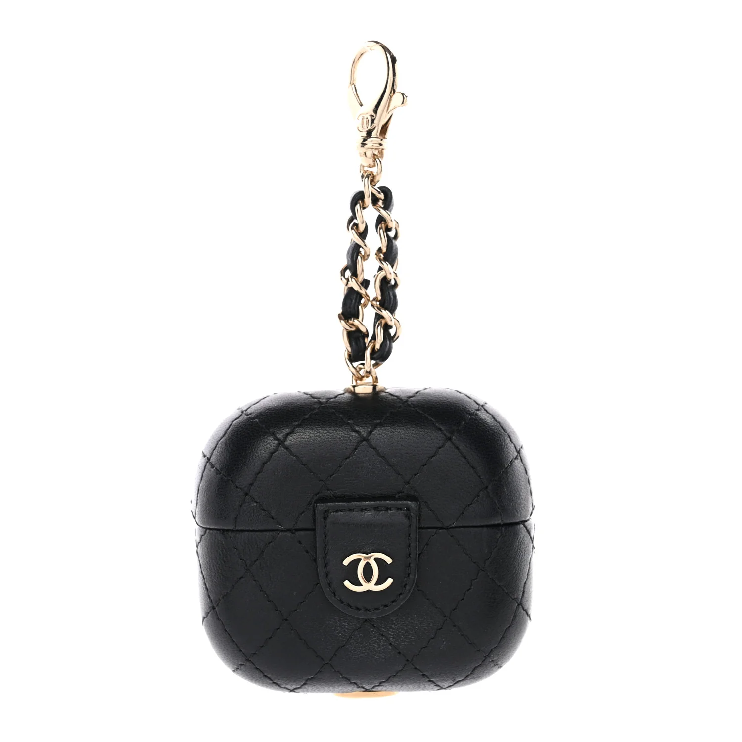 Lambskin Quilted Airpods Pro Case With Chain Black