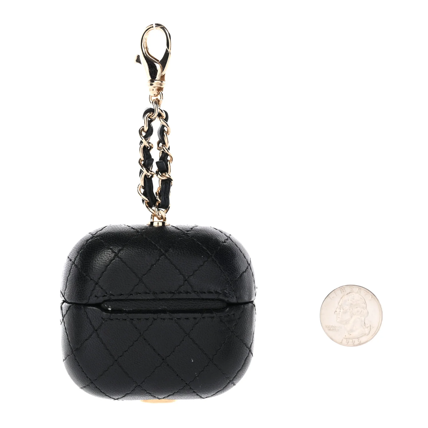 Lambskin Quilted Airpods Pro Case With Chain Black - Image 2