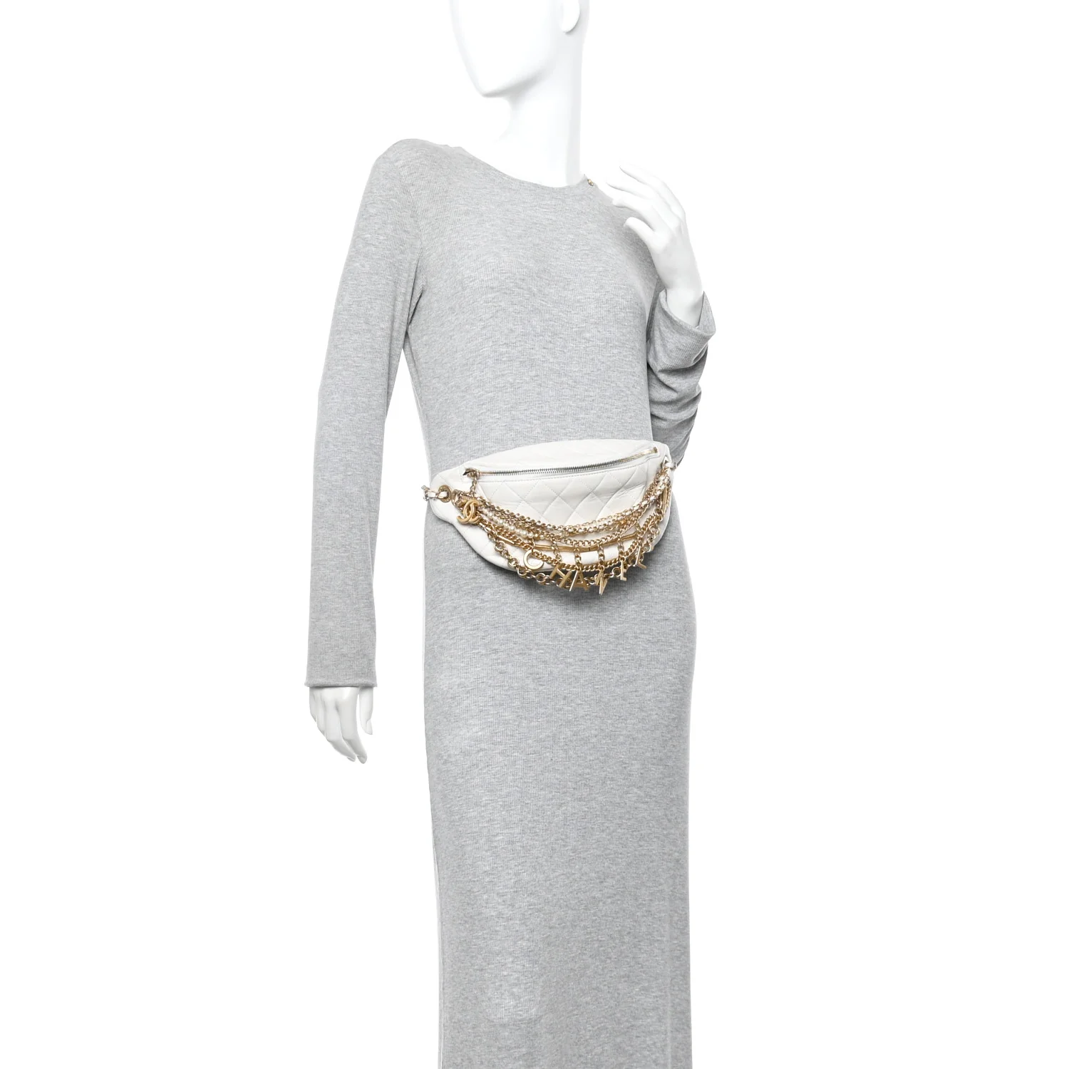 Lambskin Quilted All About Chains Waist Belt Bag White - Image 2