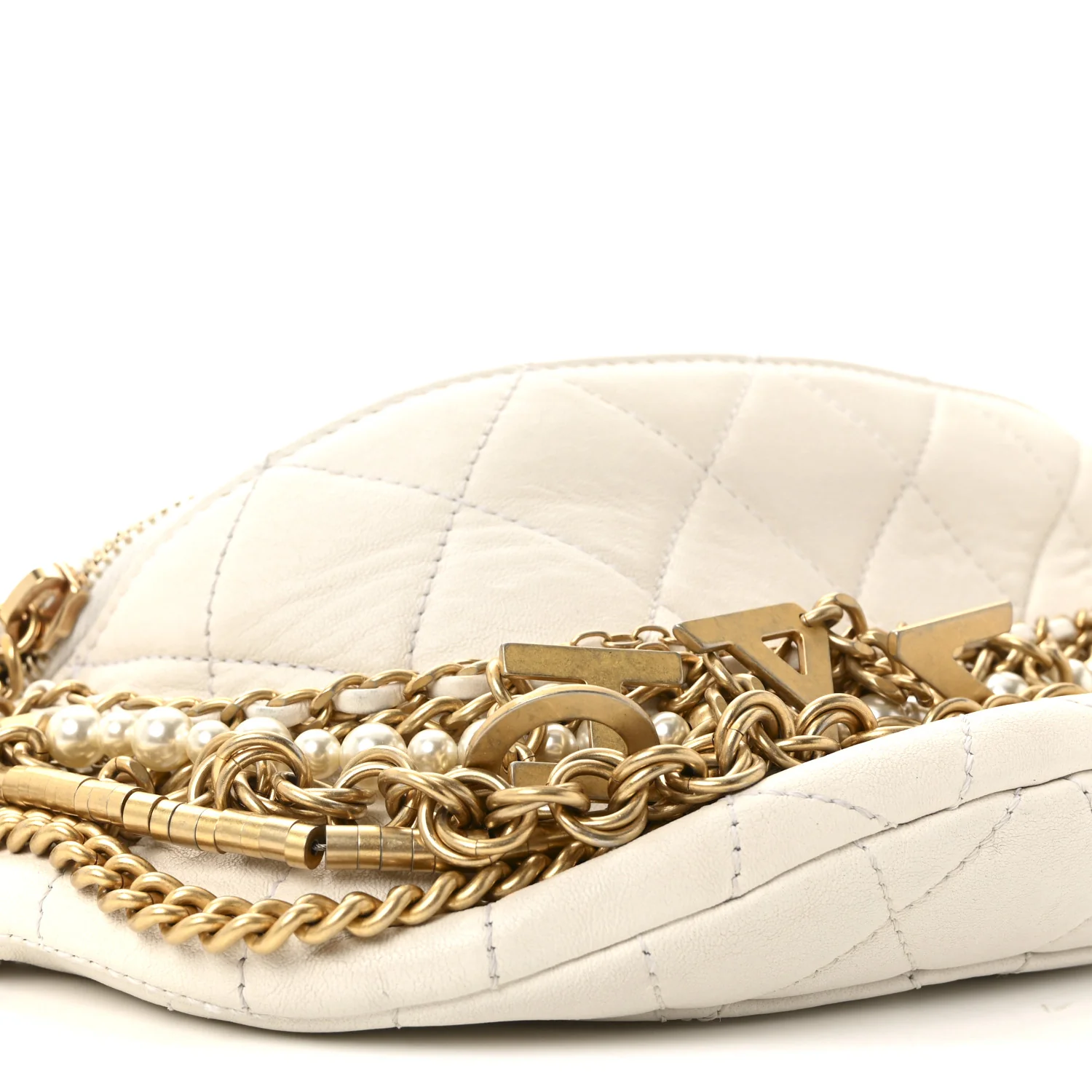 Lambskin Quilted All About Chains Waist Belt Bag White - Image 9