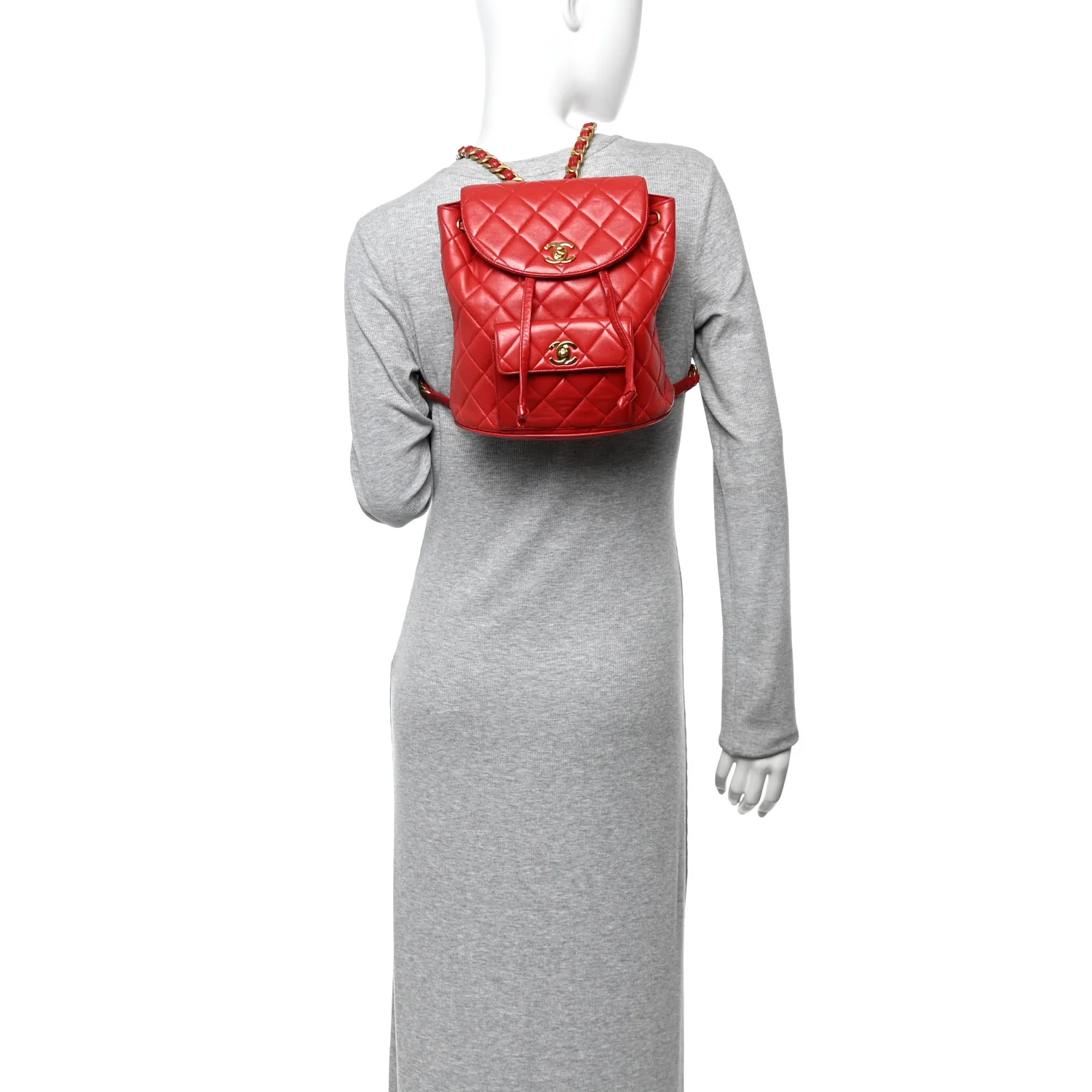 Lambskin Quilted BackpackĀ Red - Image 2