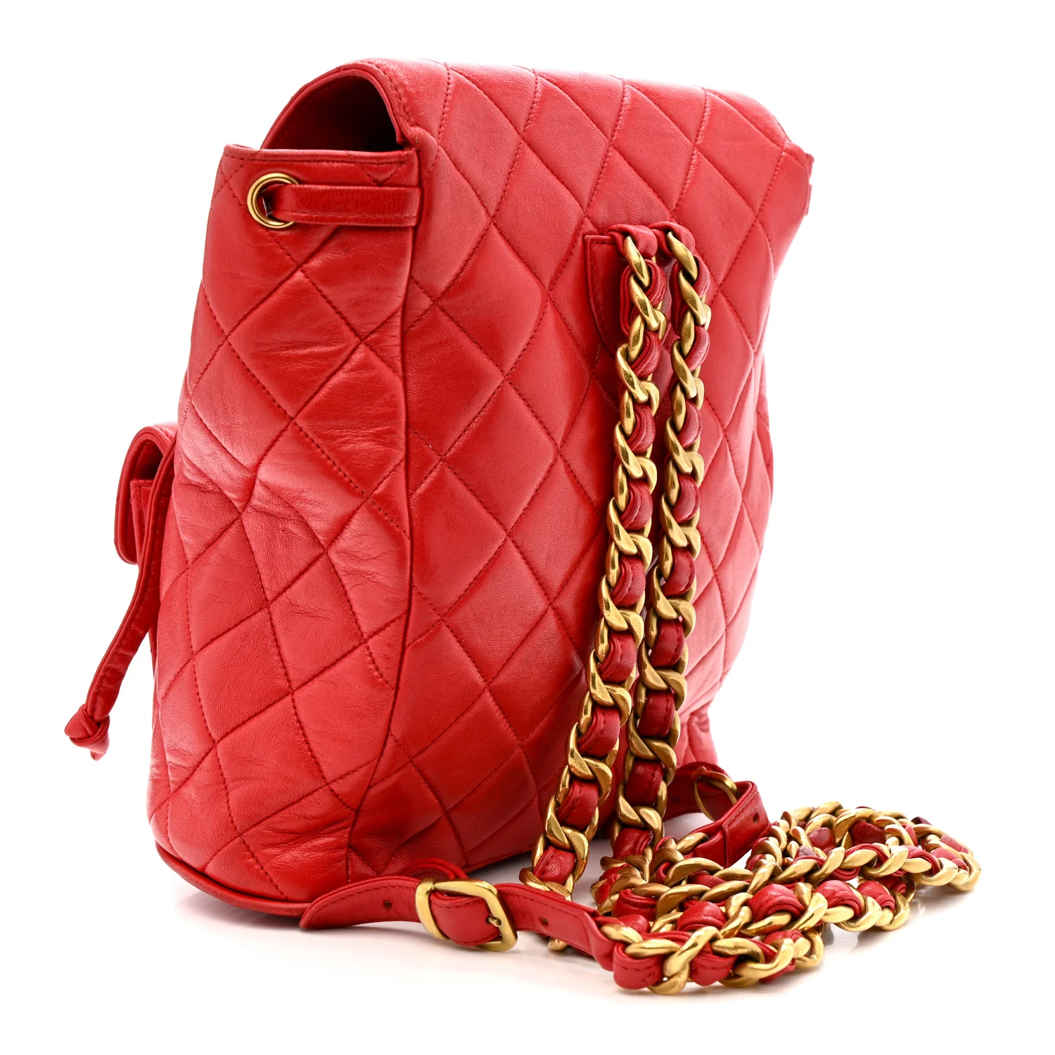 Lambskin Quilted BackpackĀ Red - Image 3