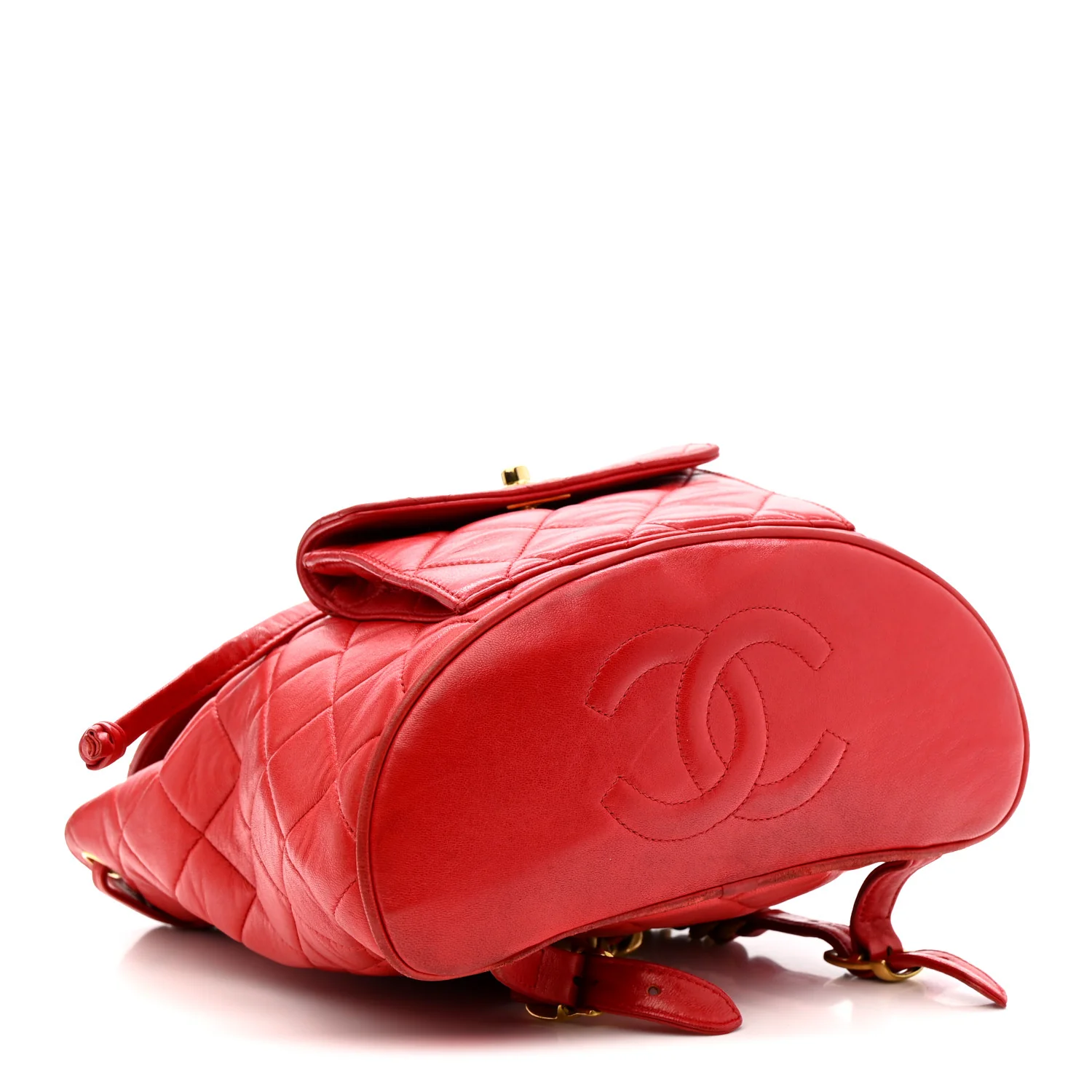 Lambskin Quilted BackpackĀ Red - Image 4