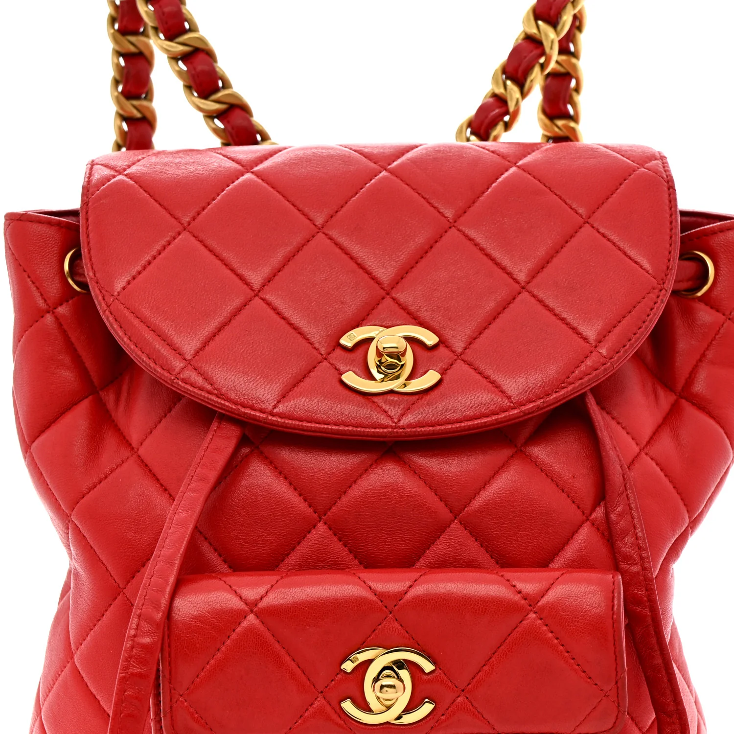 Lambskin Quilted BackpackĀ Red - Image 8