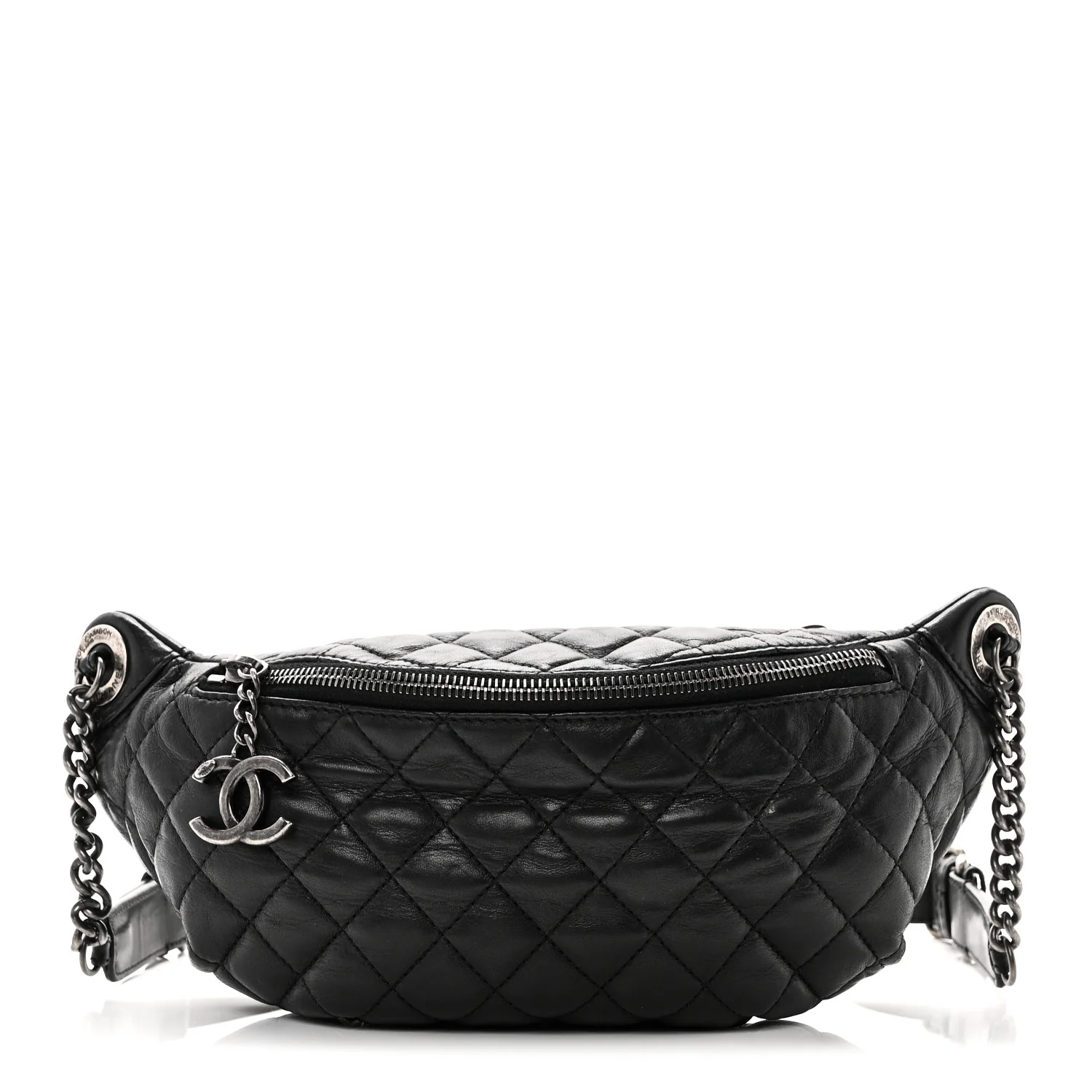 Lambskin Quilted Banane Waist Bag Fanny Pack Black