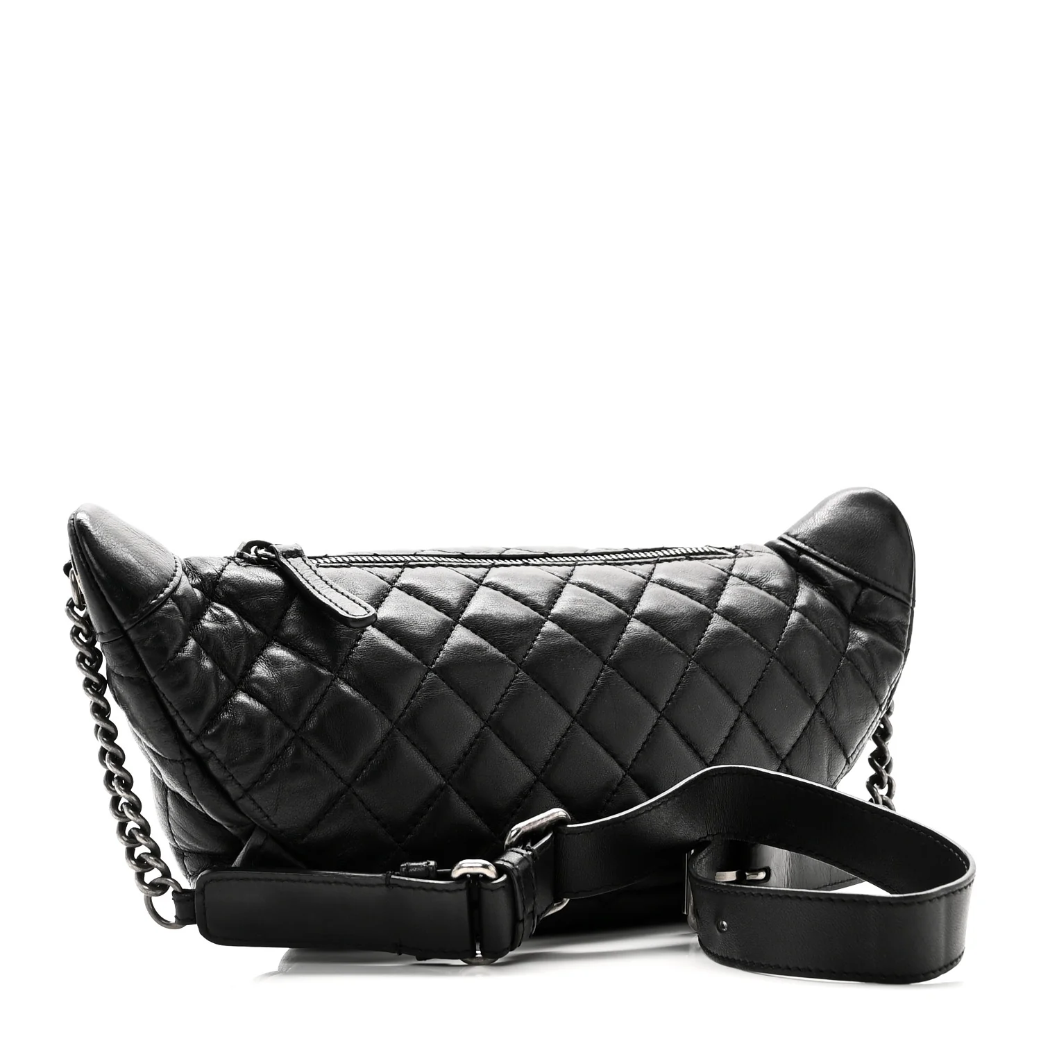 Lambskin Quilted Banane Waist Bag Fanny Pack Black - Image 3