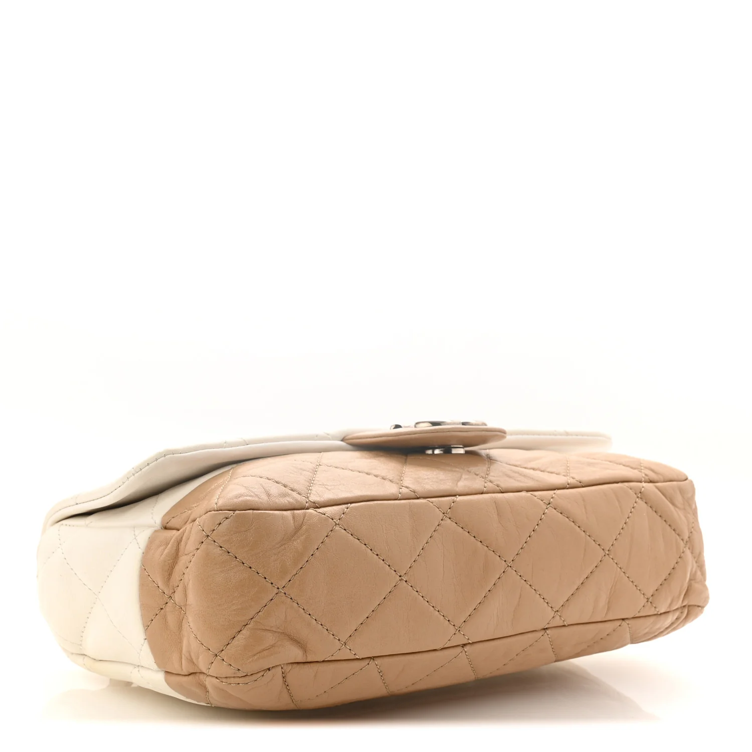 Lambskin Quilted Bi-Color Medium Single Flap White Beige - Image 4