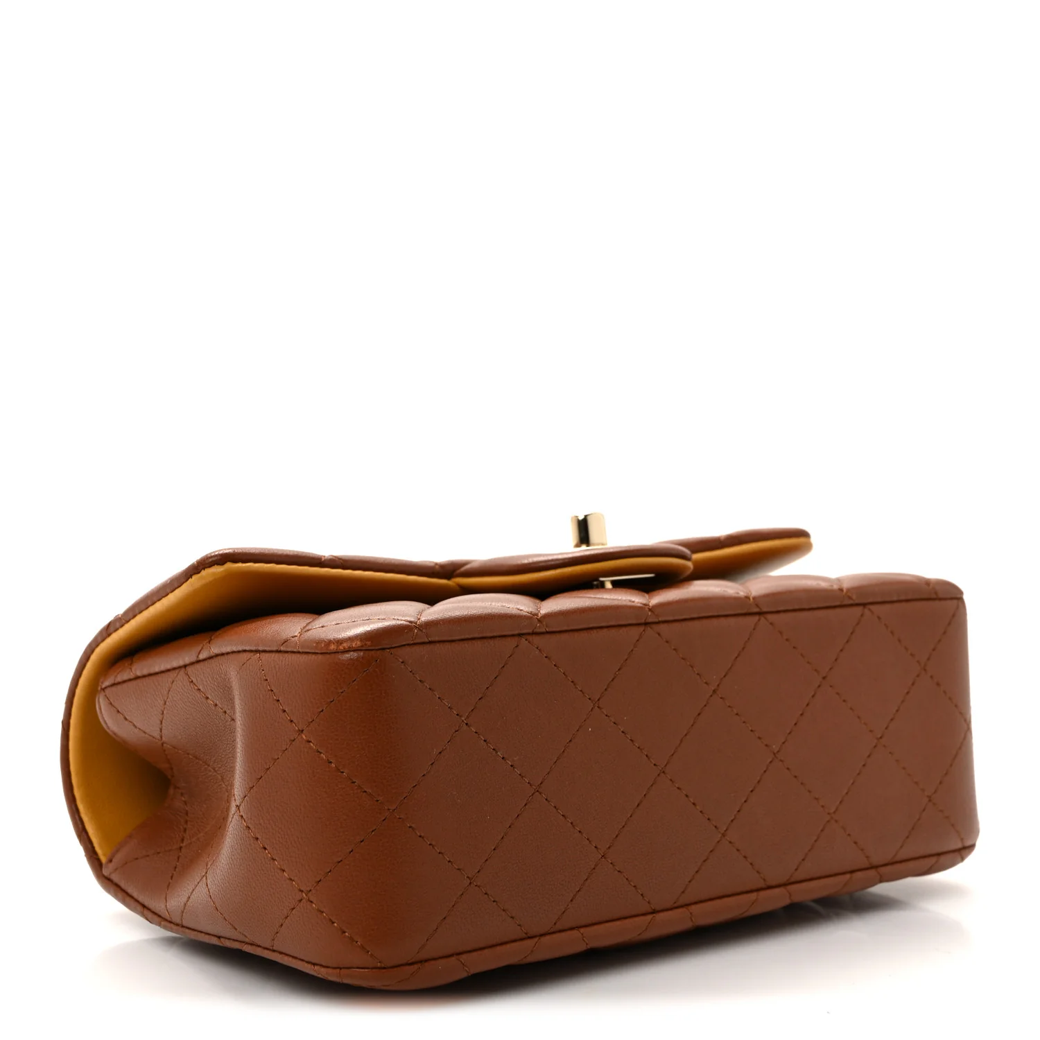 Lambskin Quilted Bi-Color Mini Top Handle Rectangular Flap Light Brown Yellow - Image 4